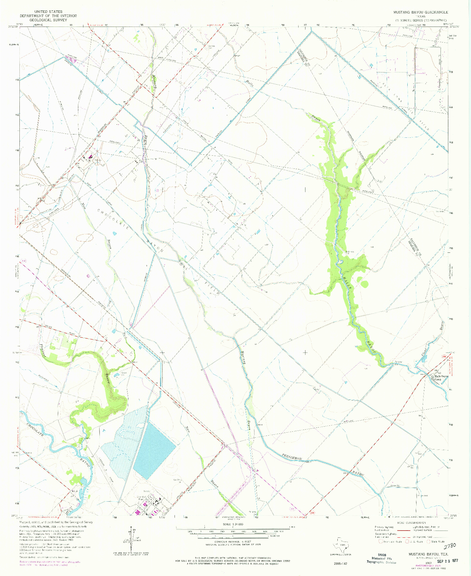 USGS 1:24000-SCALE QUADRANGLE FOR MUSTANG BAYOU, TX 1963