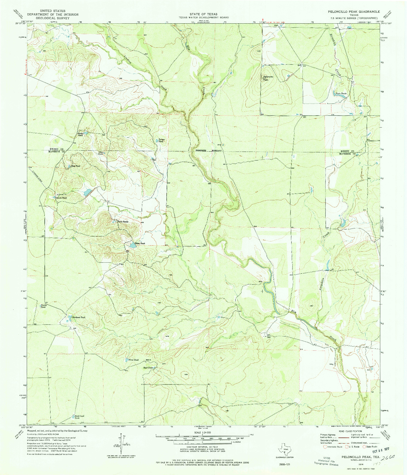USGS 1:24000-SCALE QUADRANGLE FOR PELONCILLO PEAK, TX 1974