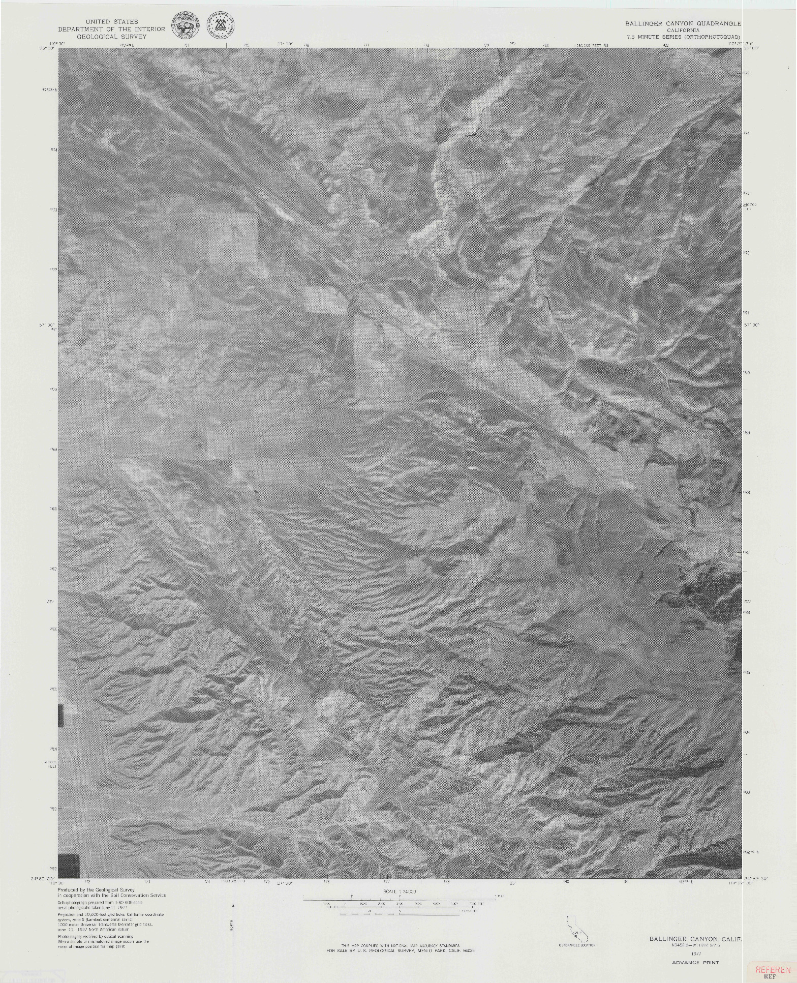 USGS 1:24000-SCALE QUADRANGLE FOR BALLINGER CANYON, CA 1977