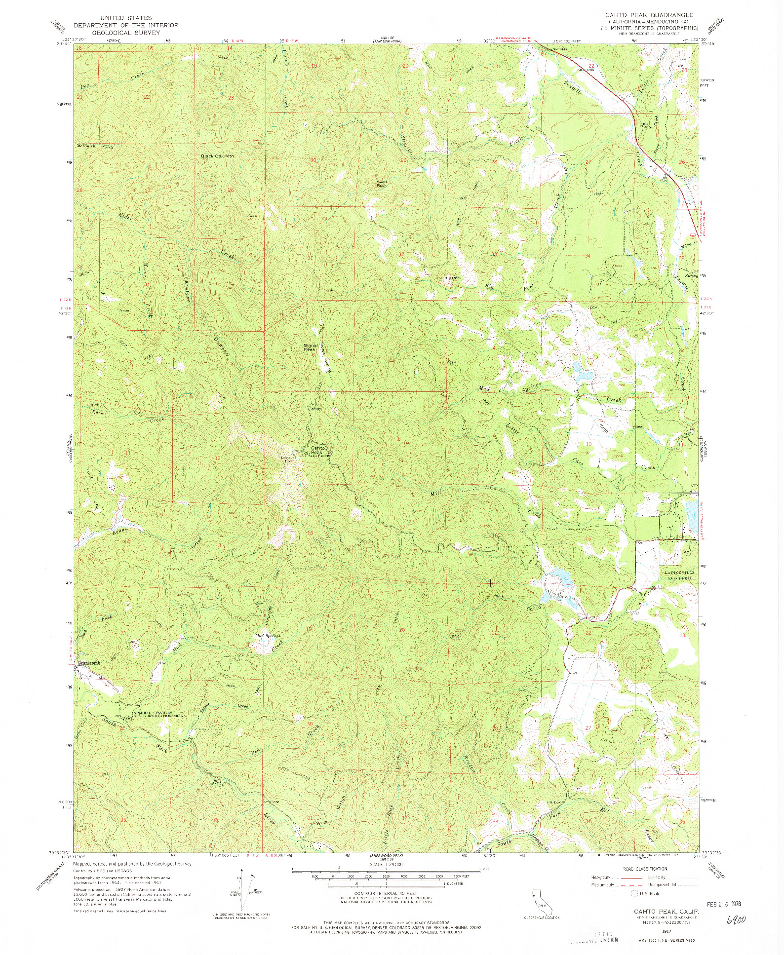 USGS 1:24000-SCALE QUADRANGLE FOR CAHTO PEAK, CA 1967