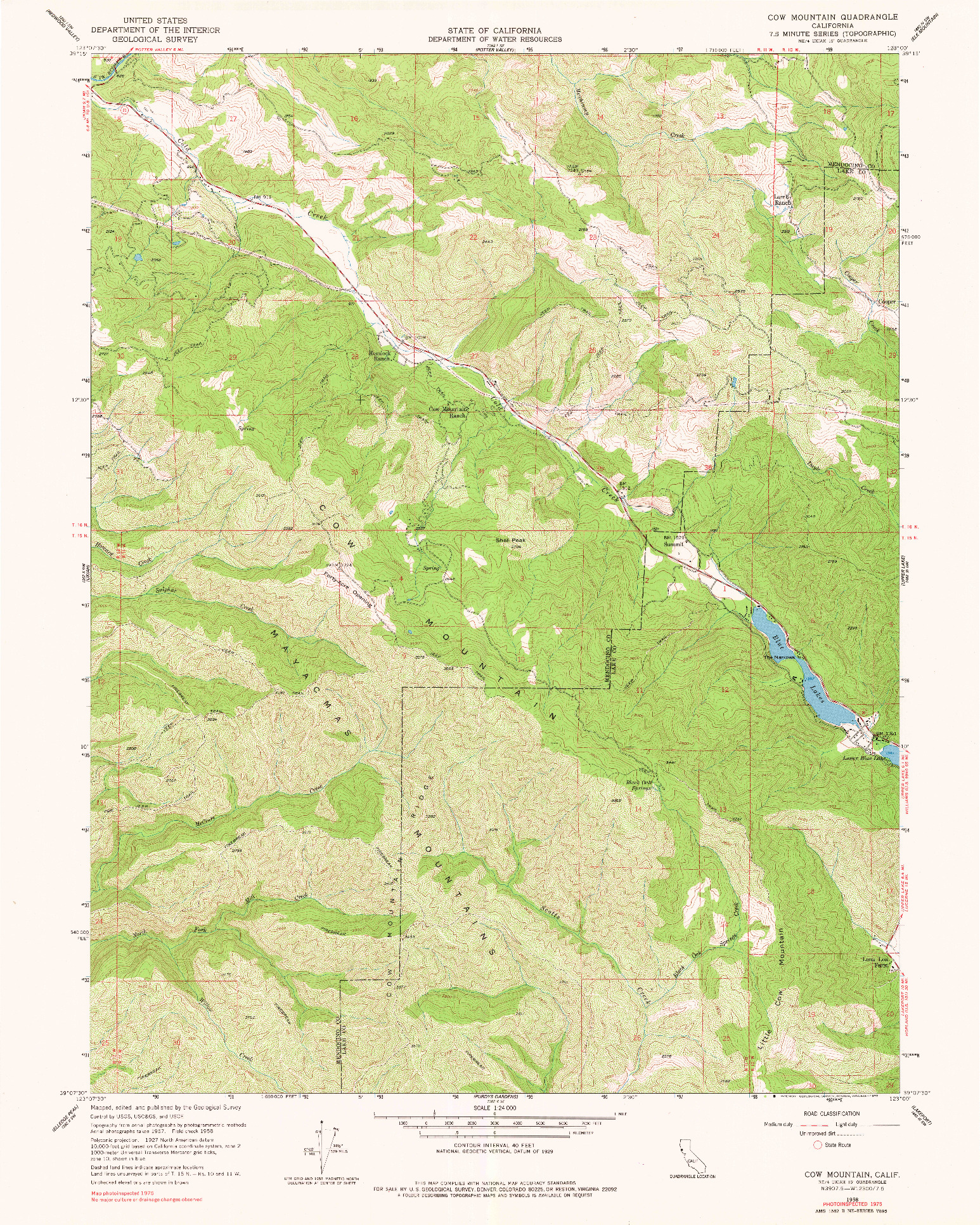 USGS 1:24000-SCALE QUADRANGLE FOR COW MOUNTAIN, CA 1958