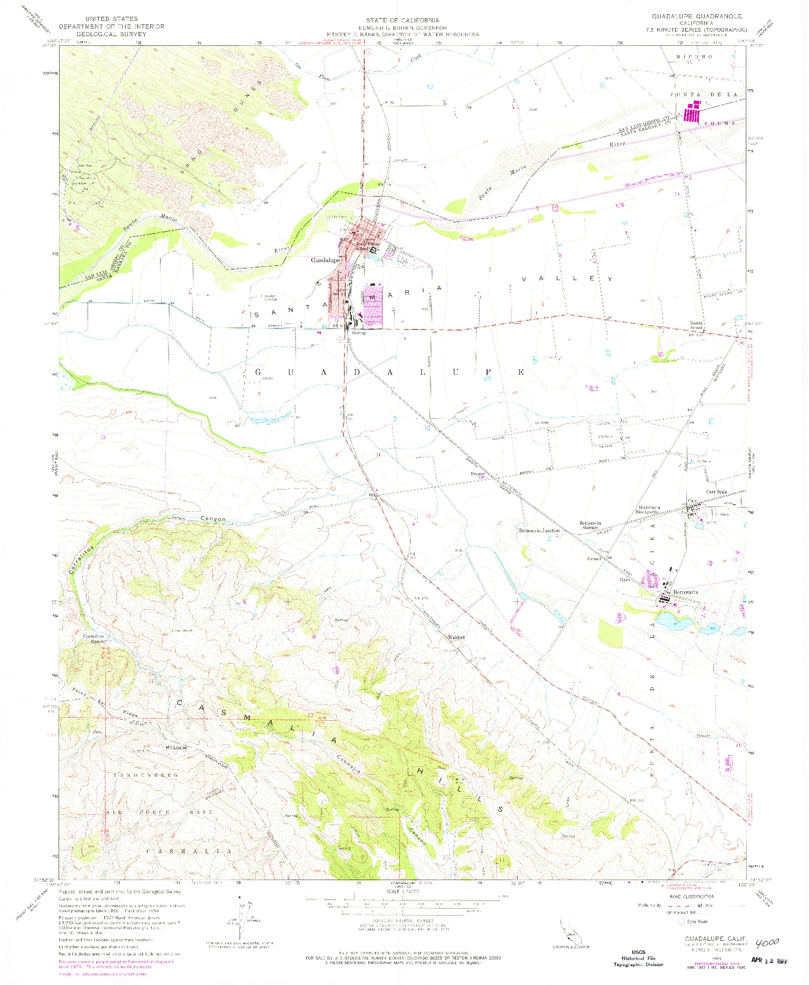 USGS 1:24000-SCALE QUADRANGLE FOR GUADALUPE, CA 1959