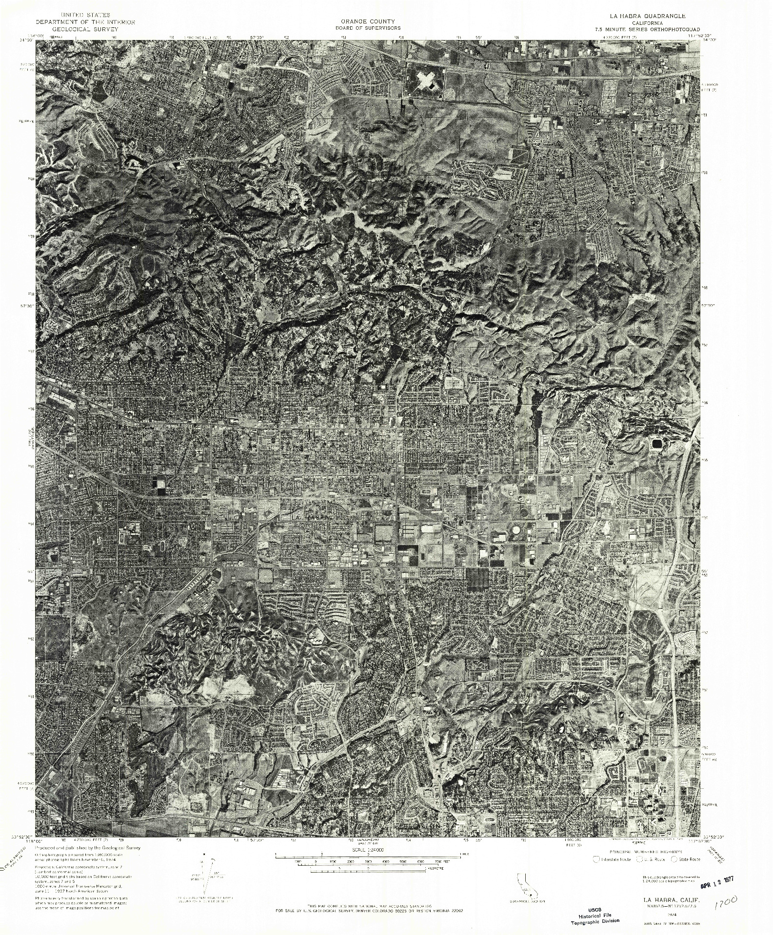 USGS 1:24000-SCALE QUADRANGLE FOR LA HABRA, CA 1974