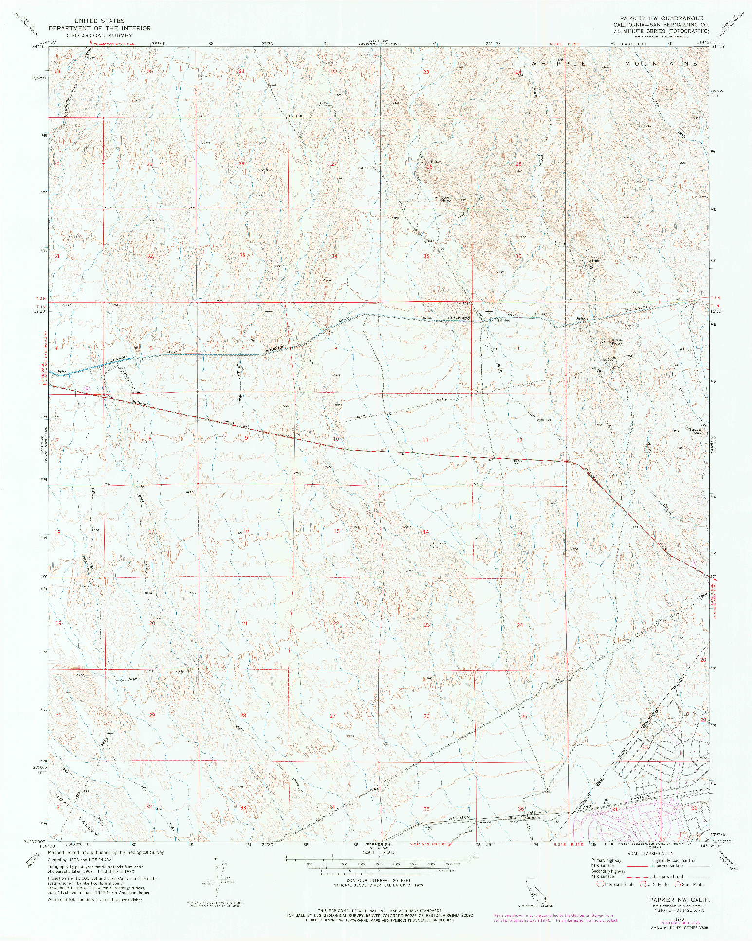 USGS 1:24000-SCALE QUADRANGLE FOR PARKER NW, CA 1970