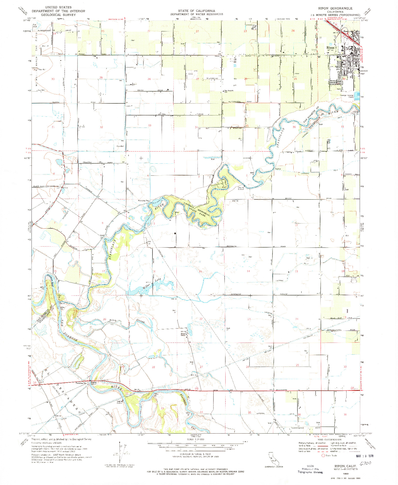 USGS 1:24000-SCALE QUADRANGLE FOR RIPON, CA 1969