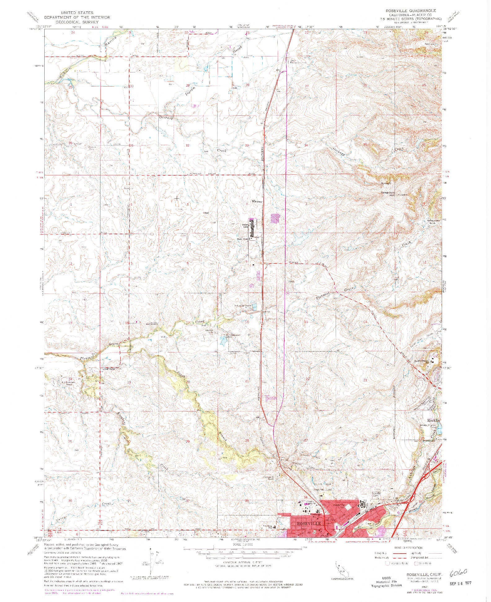 USGS 1:24000-SCALE QUADRANGLE FOR ROSEVILLE, CA 1967