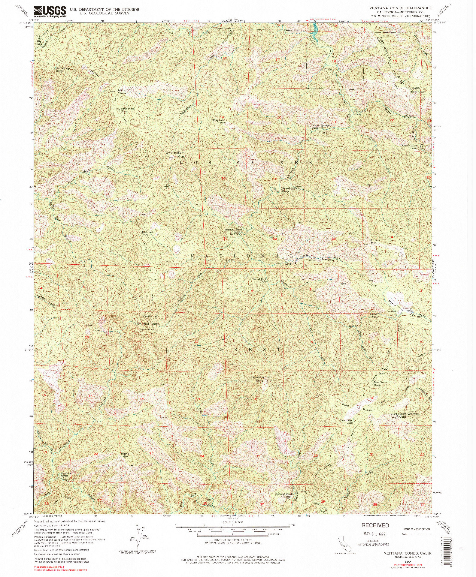 USGS 1:24000-SCALE QUADRANGLE FOR VENTANA CONES, CA 1956