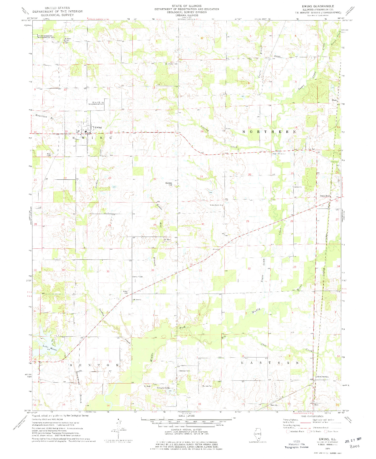 USGS 1:24000-SCALE QUADRANGLE FOR EWING, IL 1974