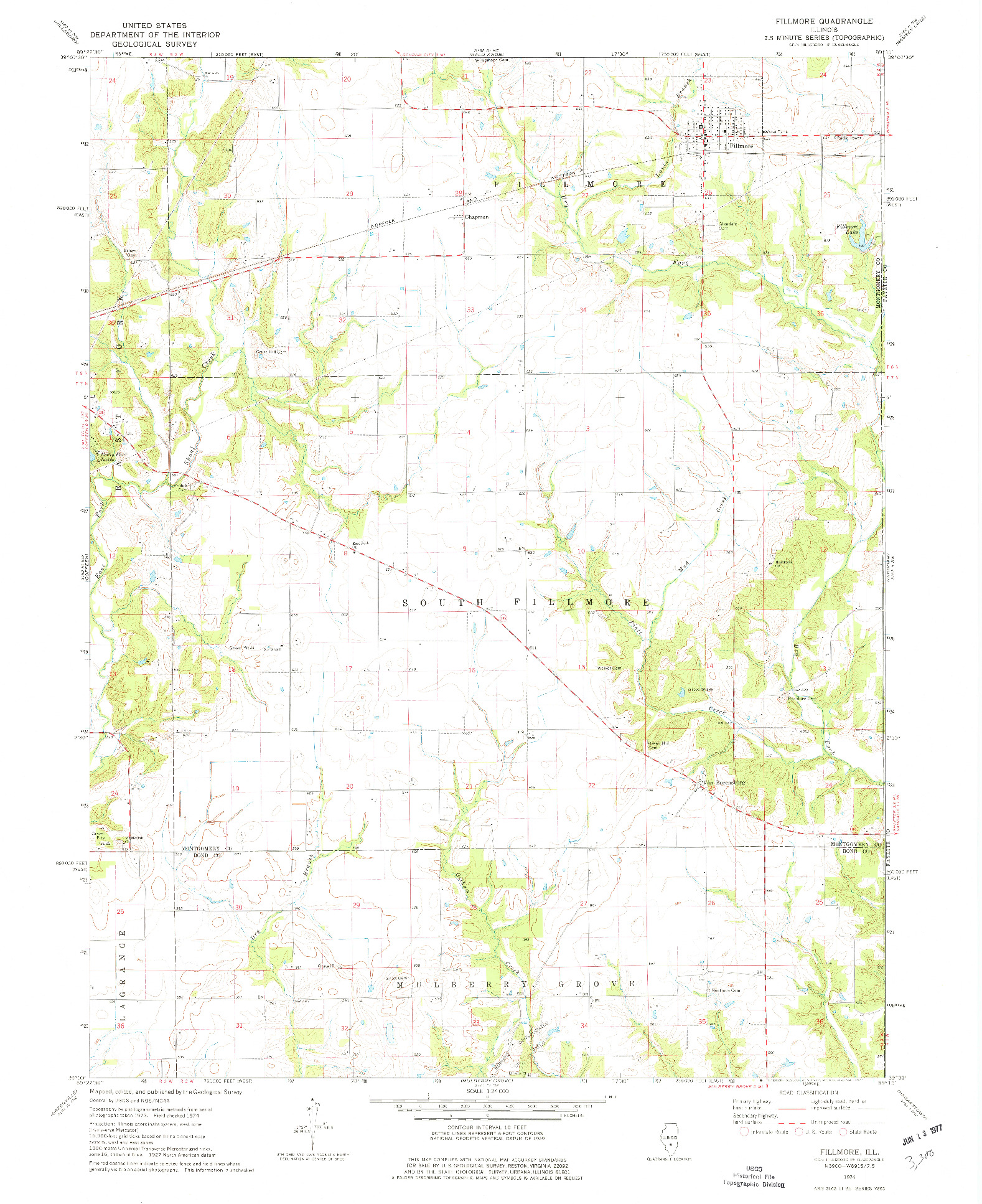 USGS 1:24000-SCALE QUADRANGLE FOR FILLMORE, IL 1974