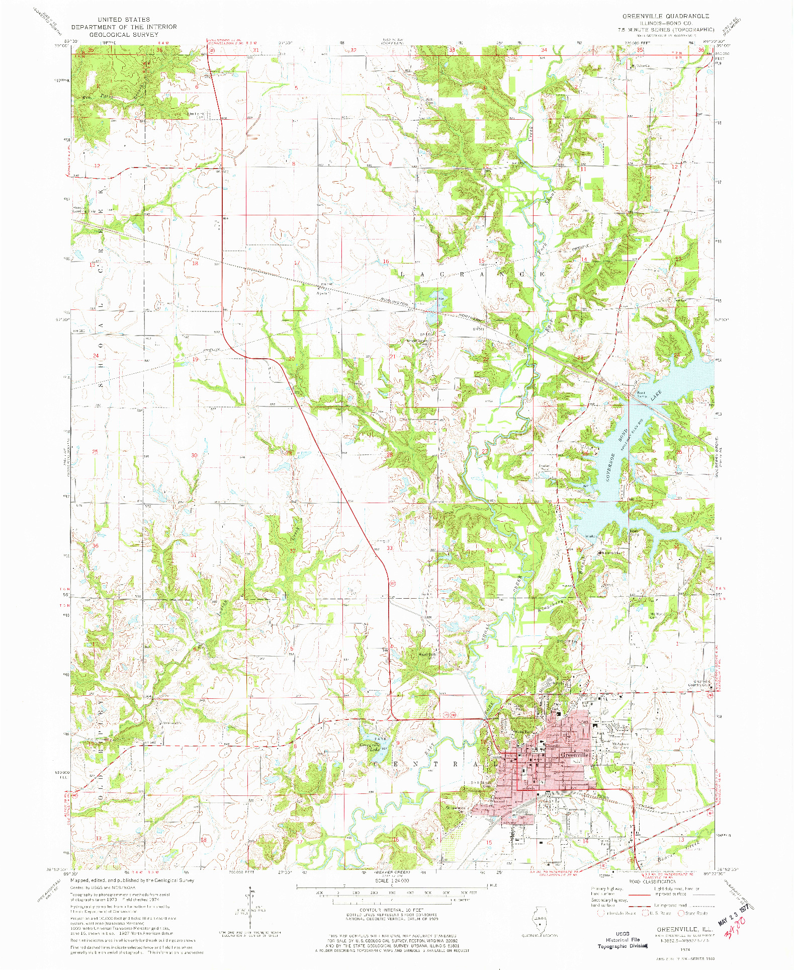 USGS 1:24000-SCALE QUADRANGLE FOR GREENVILLE, IL 1974