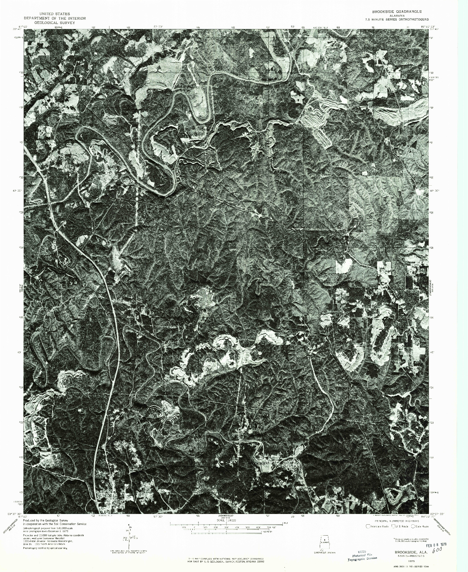 USGS 1:24000-SCALE QUADRANGLE FOR BROOKSIDE, AL 1975