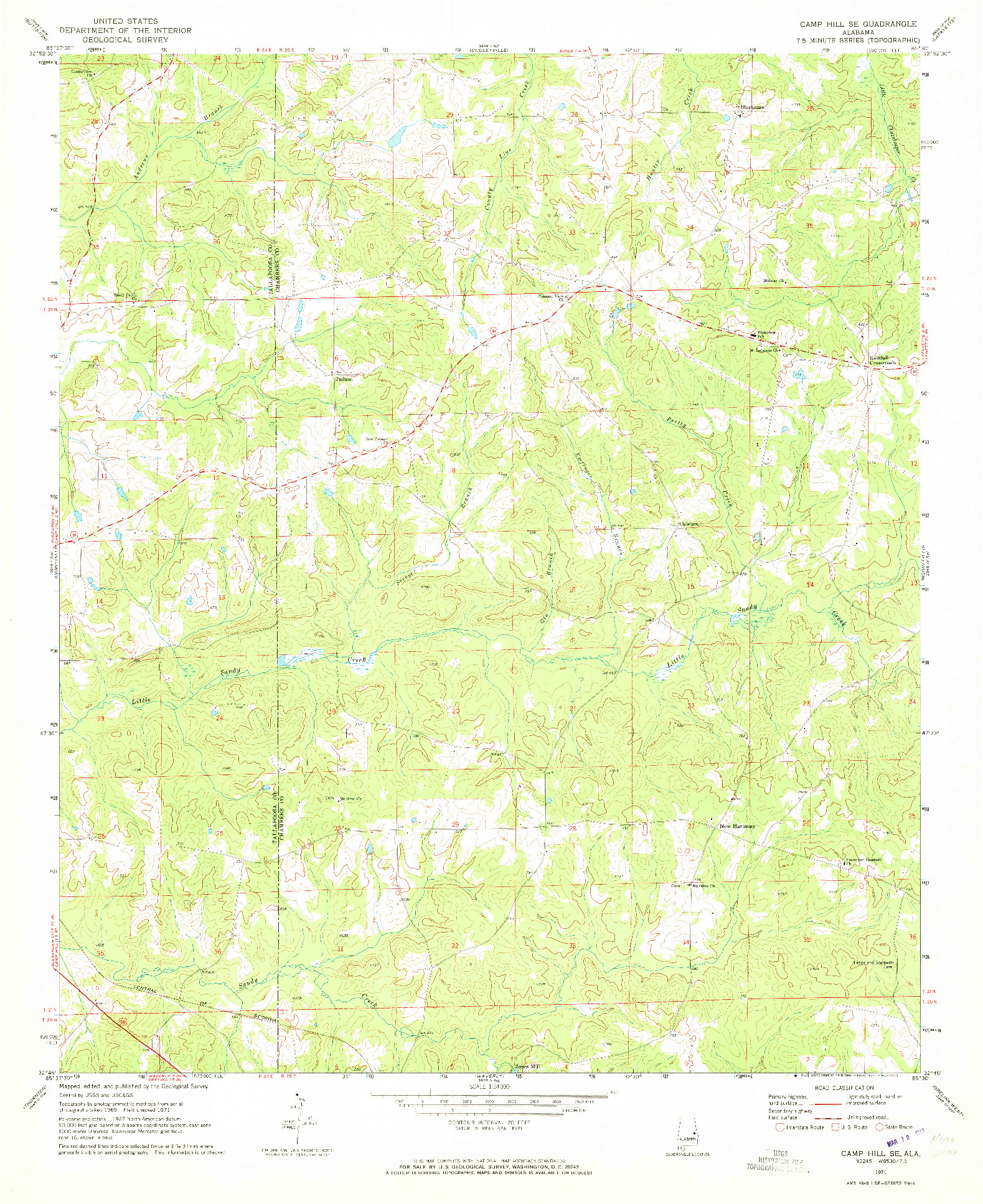 USGS 1:24000-SCALE QUADRANGLE FOR CAMP HILL SE, AL 1971