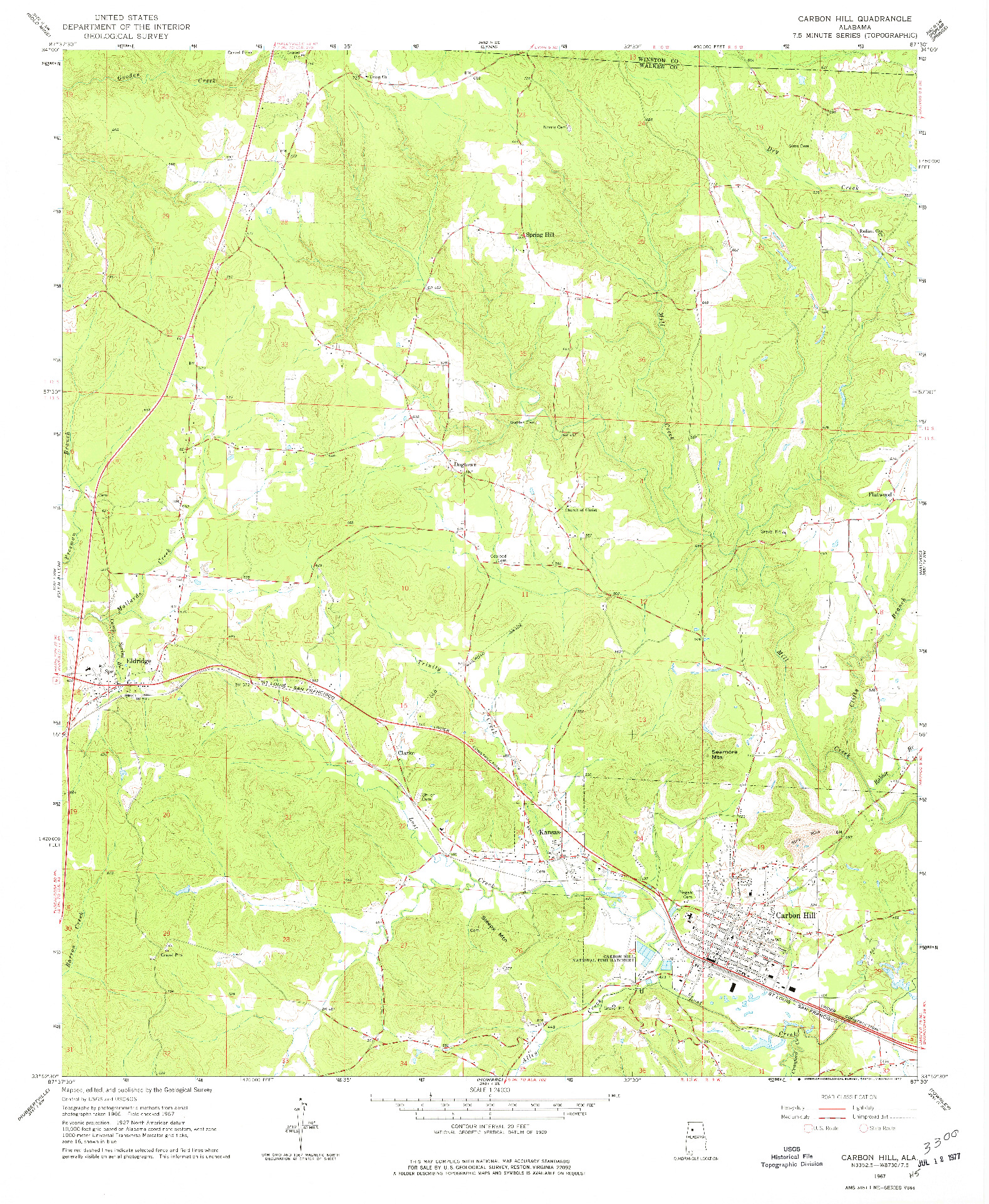 USGS 1:24000-SCALE QUADRANGLE FOR CARBON HILL, AL 1967