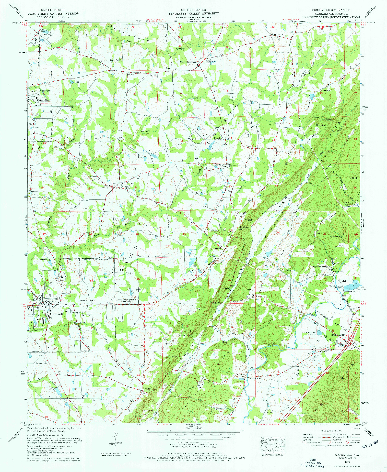 USGS 1:24000-SCALE QUADRANGLE FOR CROSSVILLE, AL 1975