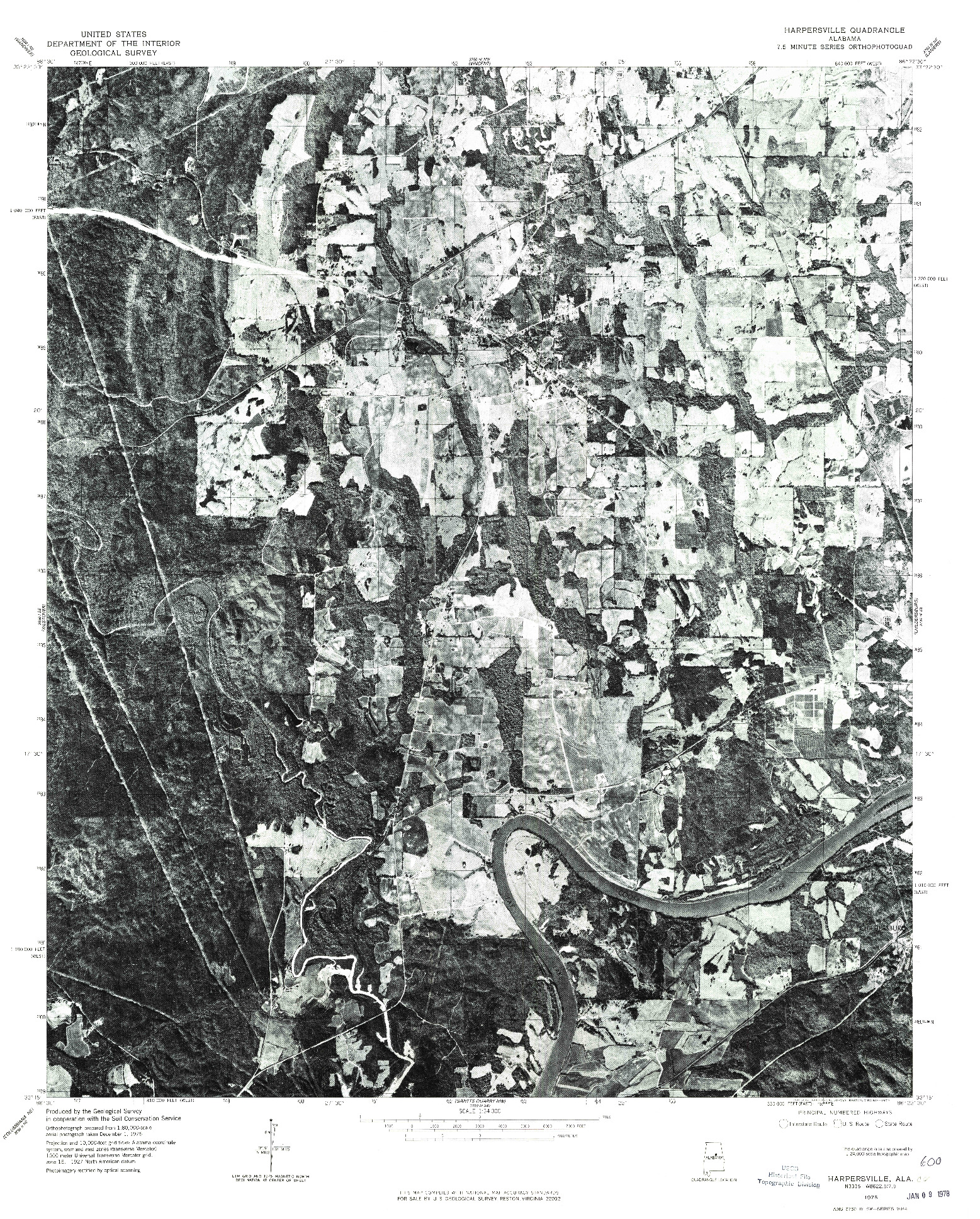USGS 1:24000-SCALE QUADRANGLE FOR HARPERSVILLE, AL 1975