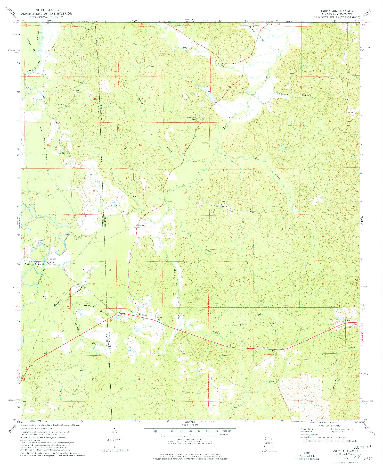 USGS 1:24000-SCALE QUADRANGLE FOR ISNEY, AL 1974