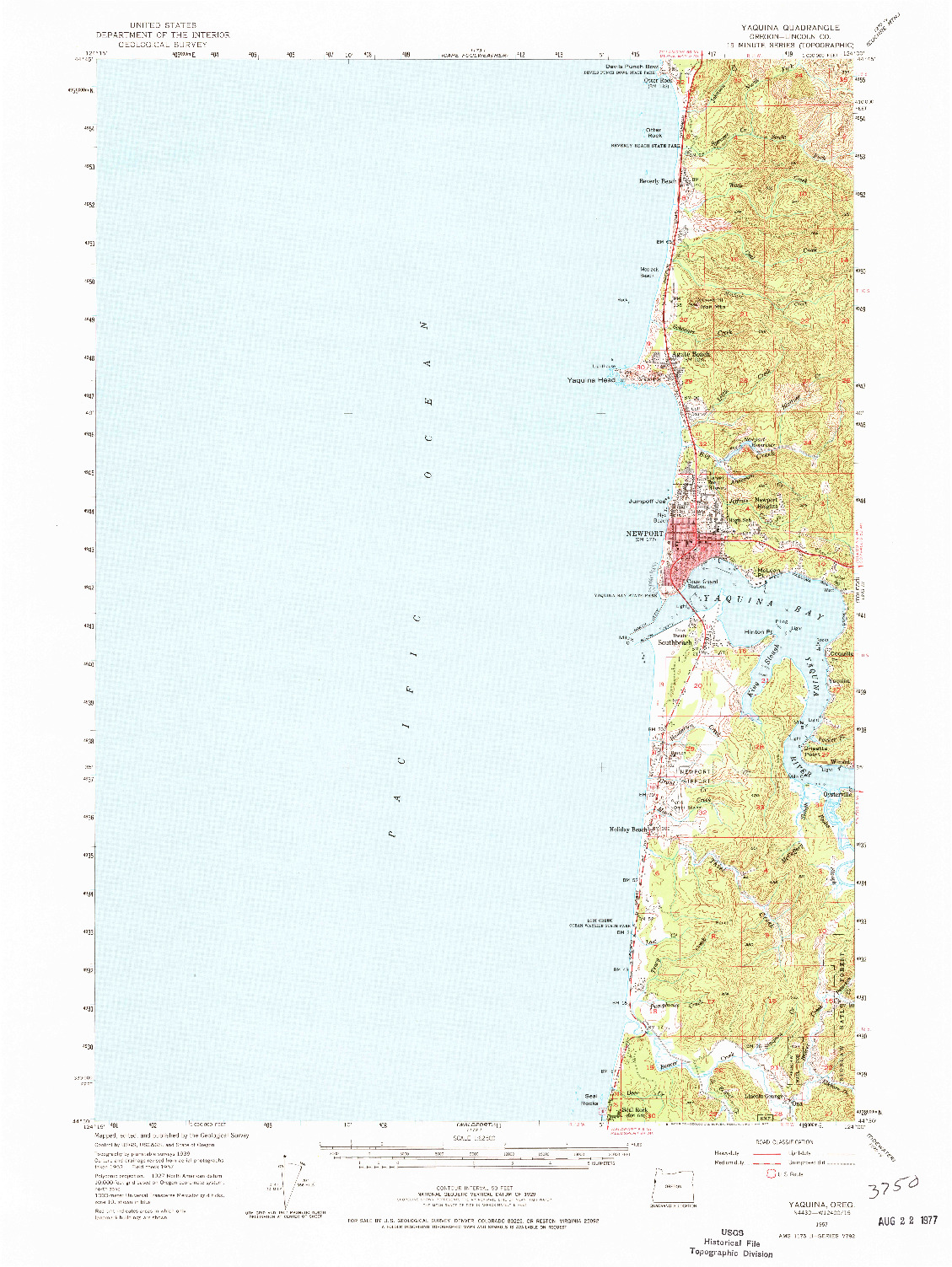 USGS 1:62500-SCALE QUADRANGLE FOR YAQUINA, OR 1957