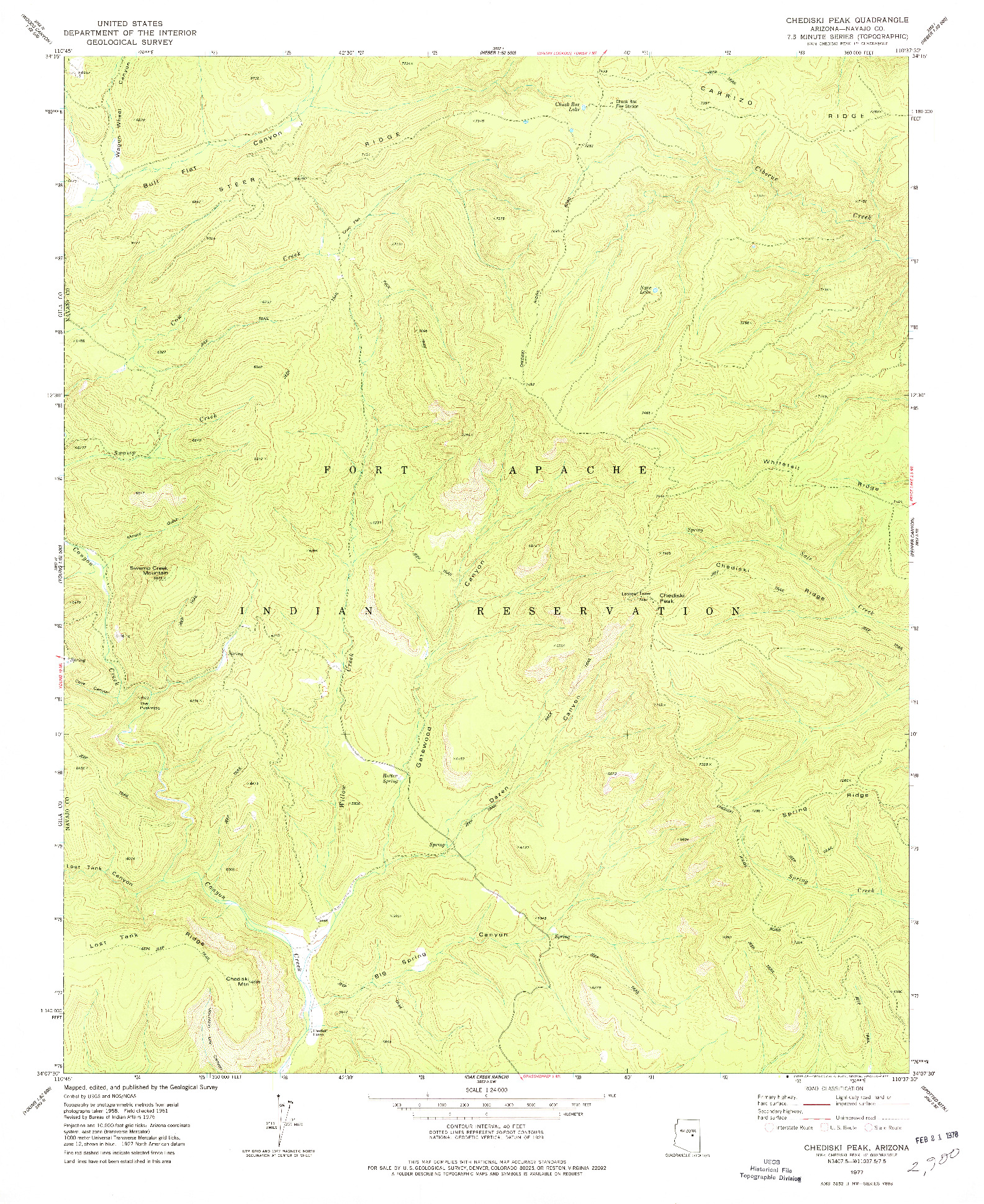 USGS 1:24000-SCALE QUADRANGLE FOR CHEDISKI PEAK, AZ 1977