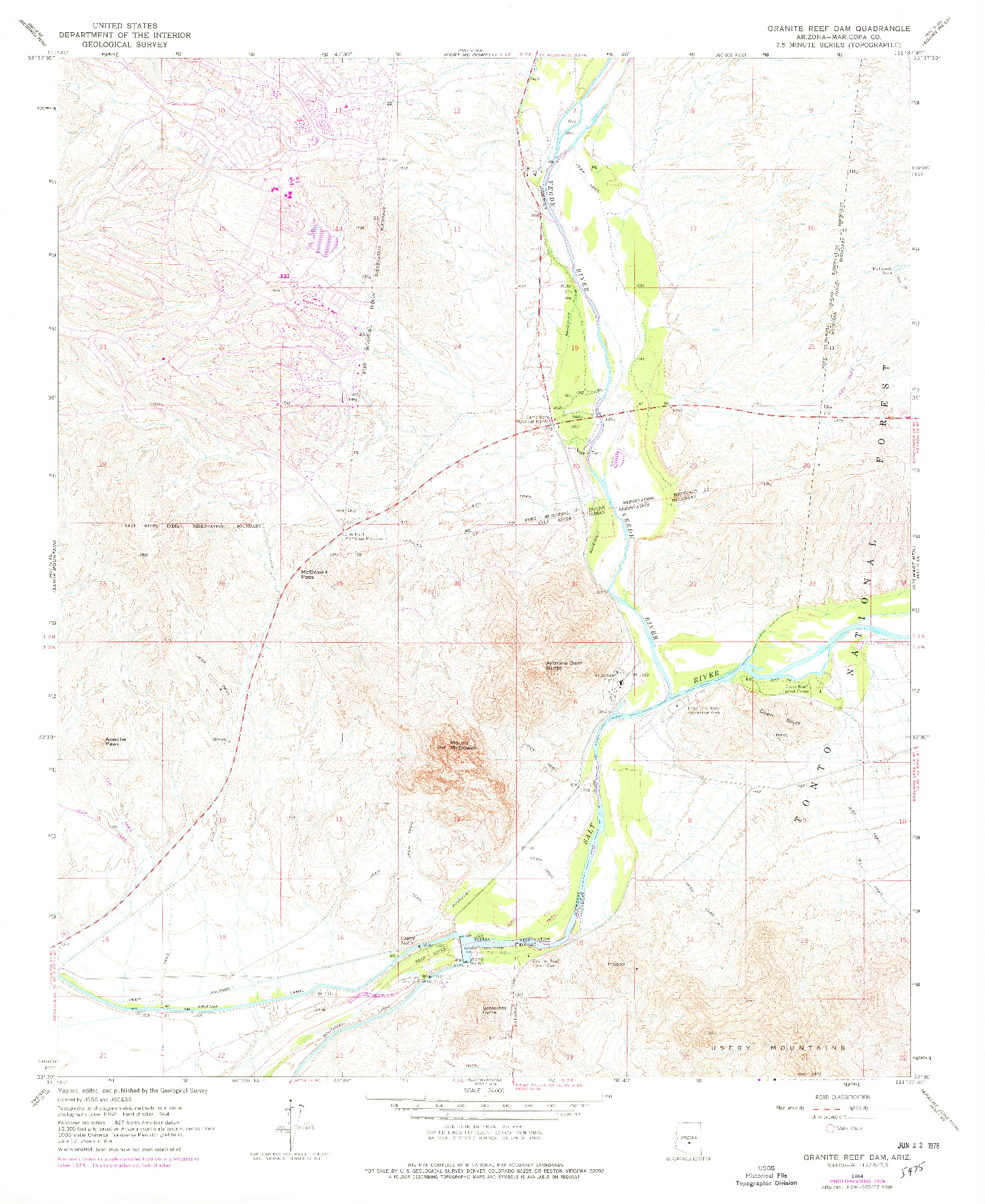 USGS 1:24000-SCALE QUADRANGLE FOR GRANITE REEF DAM, AZ 1964