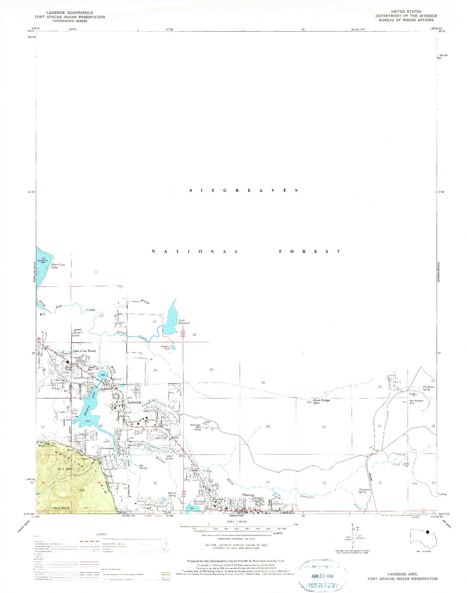 USGS 1:24000-SCALE QUADRANGLE FOR LAKESIDE, AZ 1976