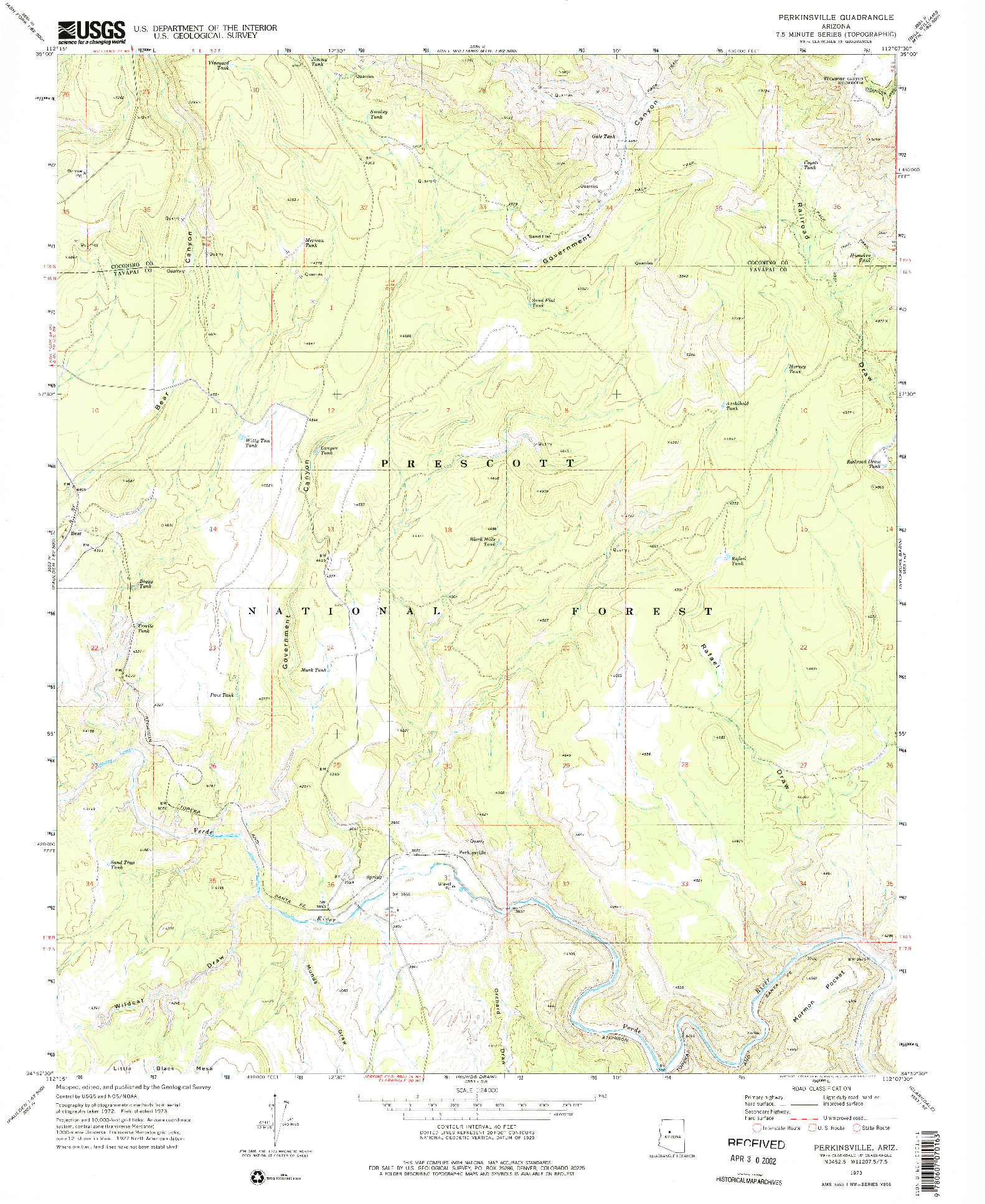 USGS 1:24000-SCALE QUADRANGLE FOR PERKINSVILLE, AZ 1973