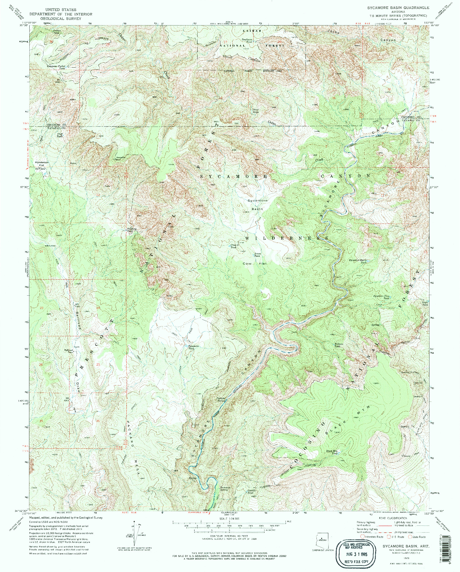 USGS 1:24000-SCALE QUADRANGLE FOR SYCAMORE BASIN, AZ 1973