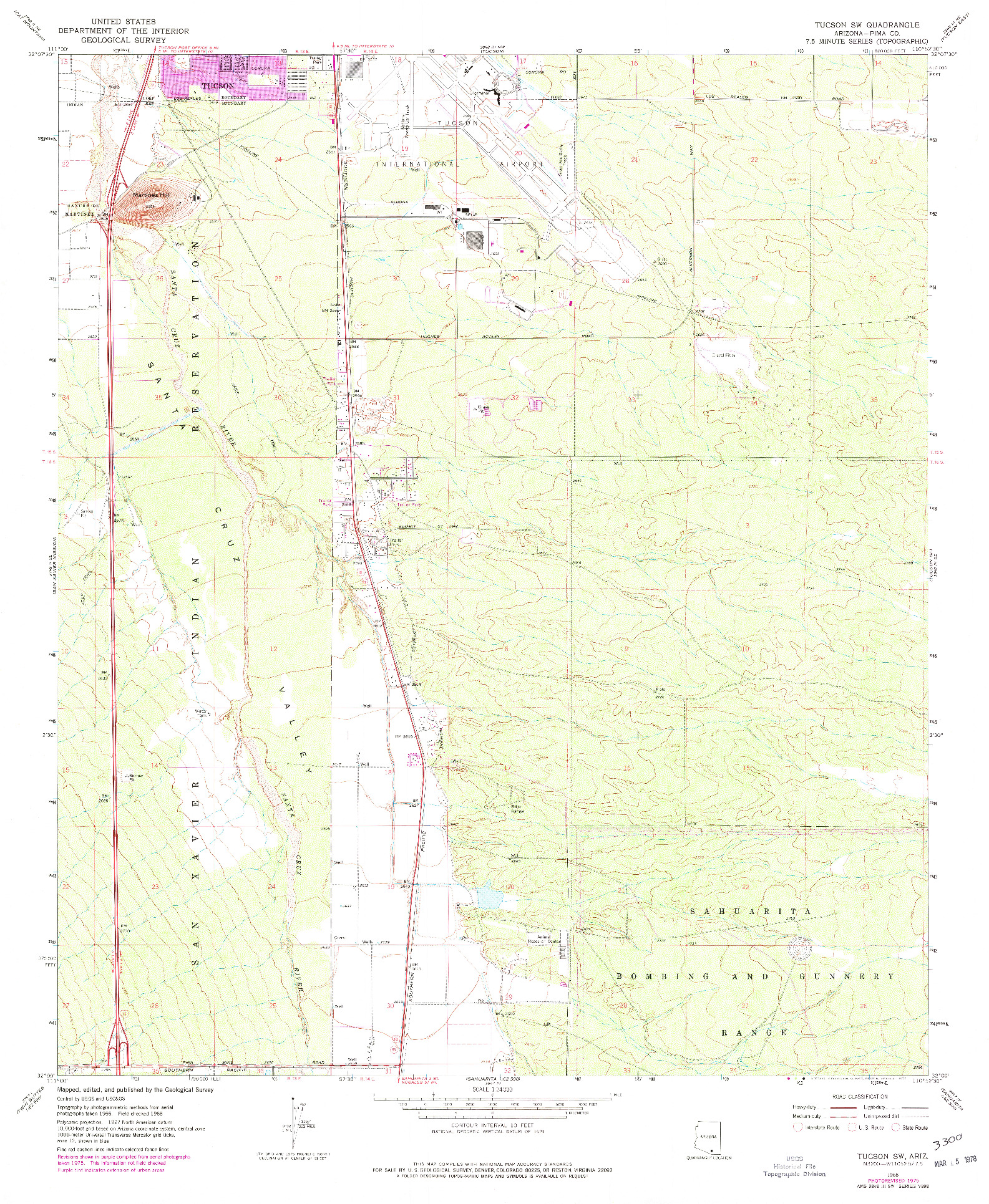 USGS 1:24000-SCALE QUADRANGLE FOR TUCSON SW, AZ 1968