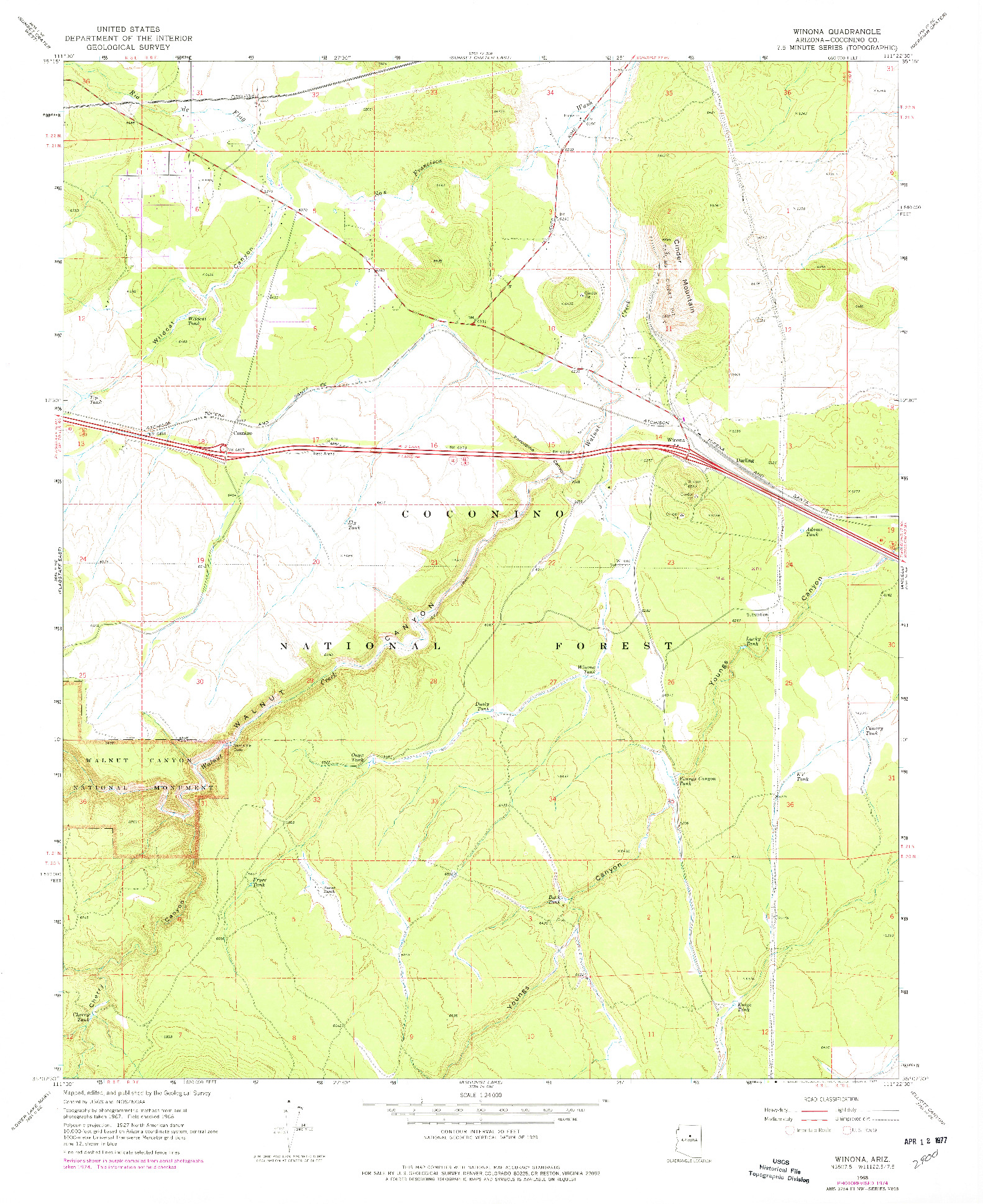 USGS 1:24000-SCALE QUADRANGLE FOR WINONA, AZ 1968