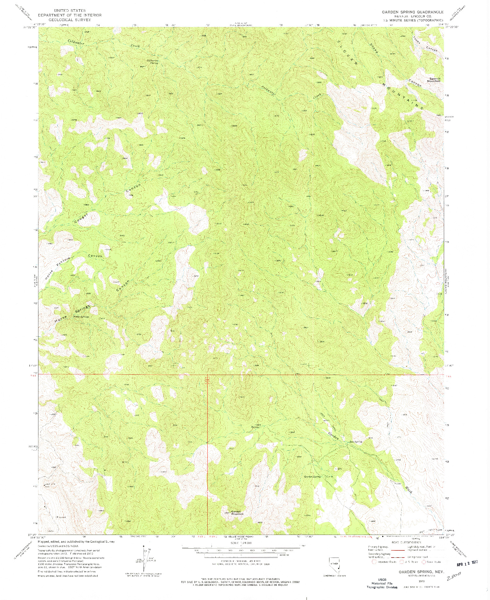 USGS 1:24000-SCALE QUADRANGLE FOR GARDEN SPRING, NV 1973