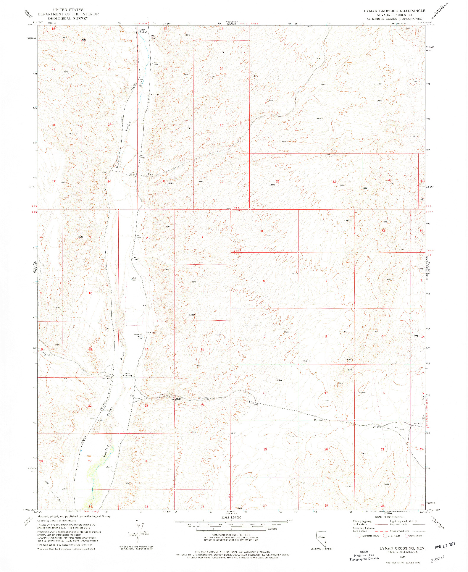 USGS 1:24000-SCALE QUADRANGLE FOR LYMAN CROSSING, NV 1973