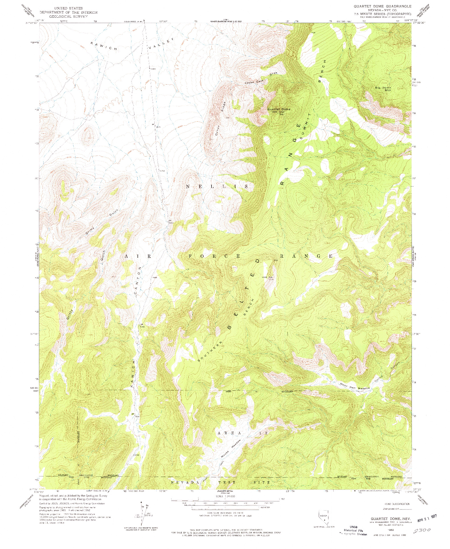 USGS 1:24000-SCALE QUADRANGLE FOR QUARTET DOME, NV 1962