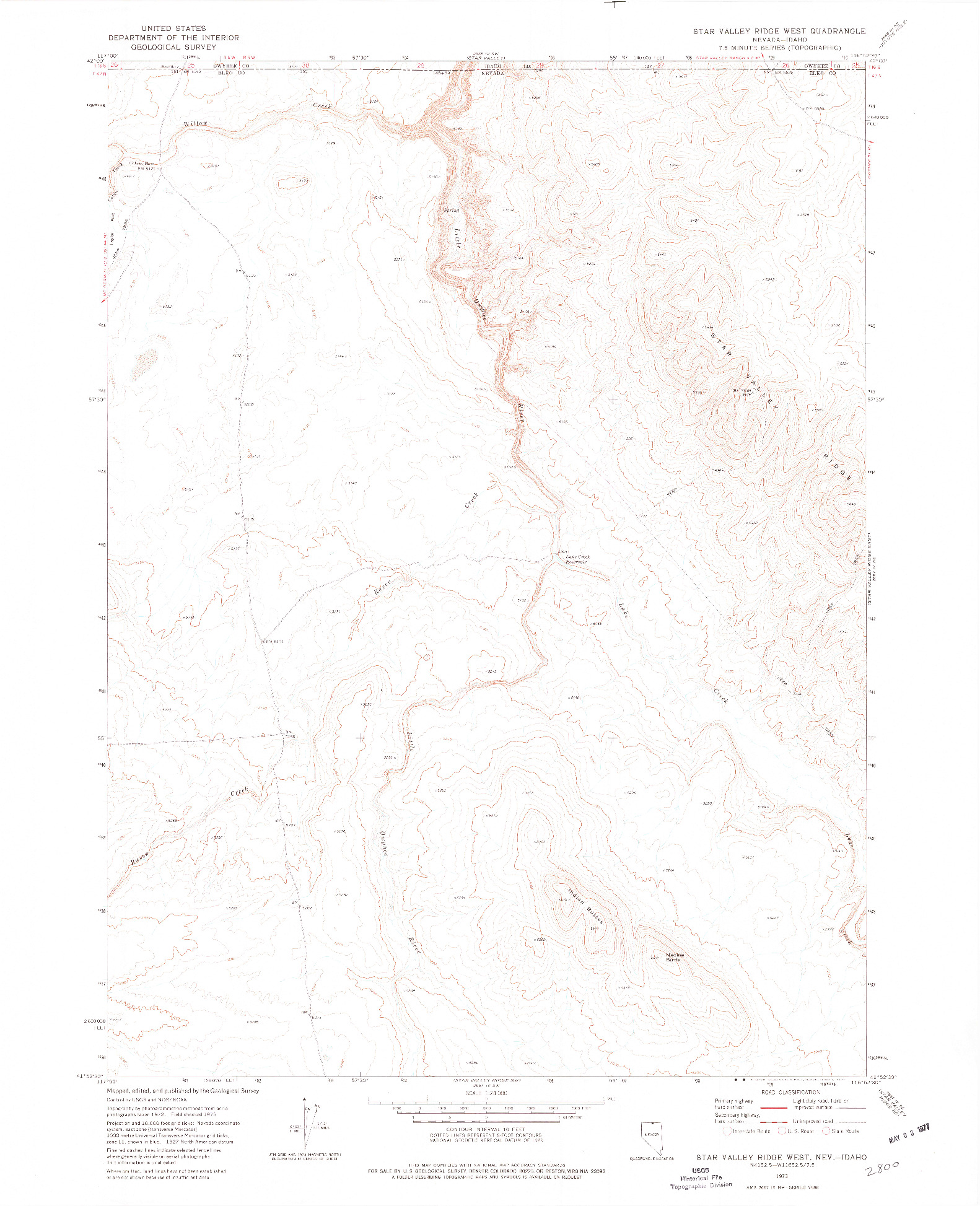 USGS 1:24000-SCALE QUADRANGLE FOR STAR VALLEY RIDGE WEST, NV 1973
