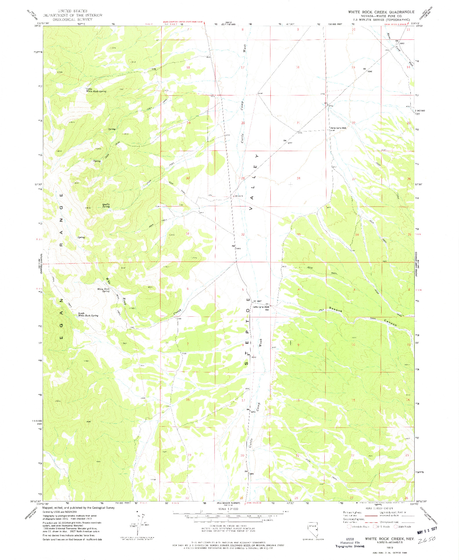 USGS 1:24000-SCALE QUADRANGLE FOR WHITE ROCK CREEK, NV 1973