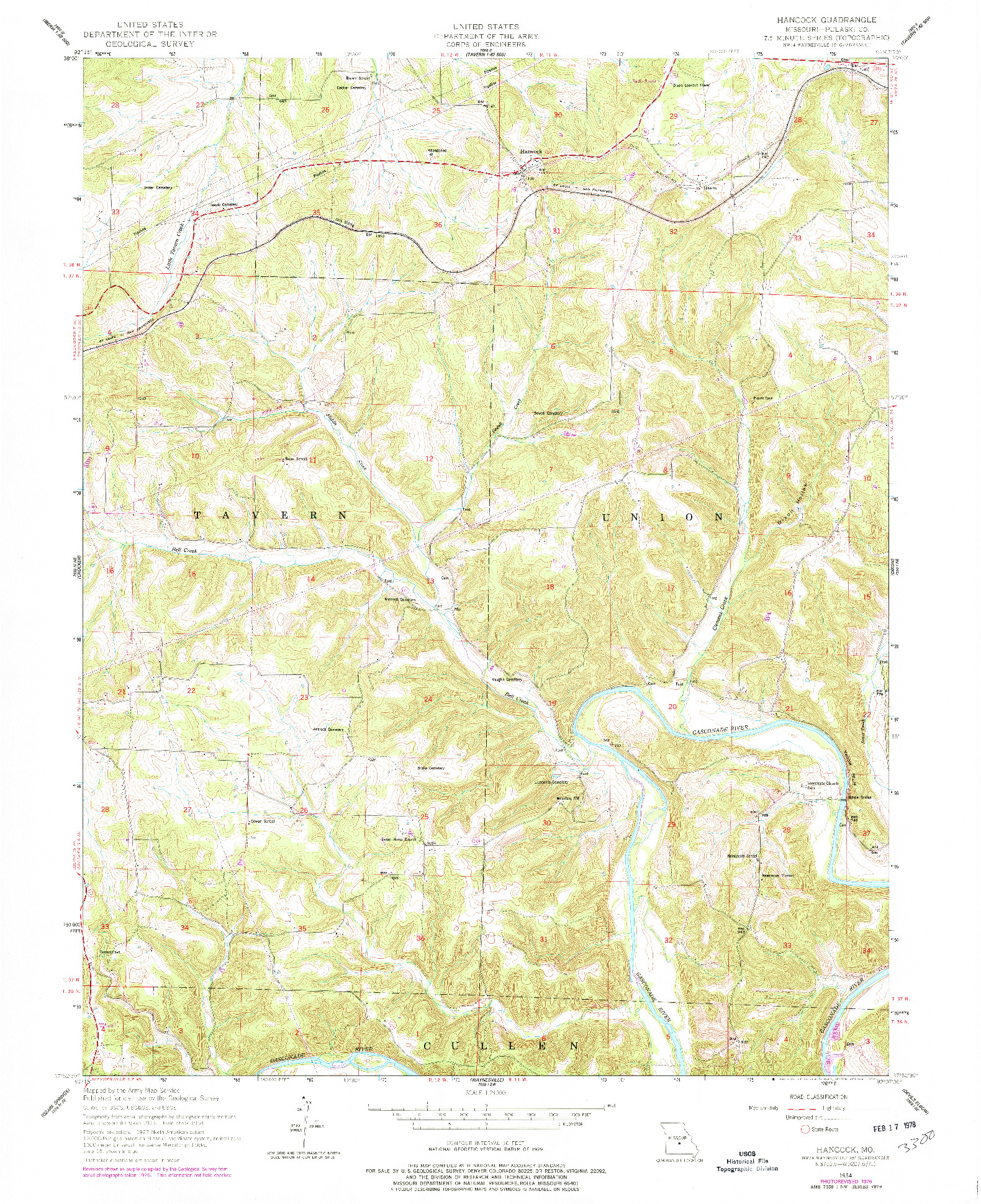 USGS 1:24000-SCALE QUADRANGLE FOR HANCOCK, MO 1954