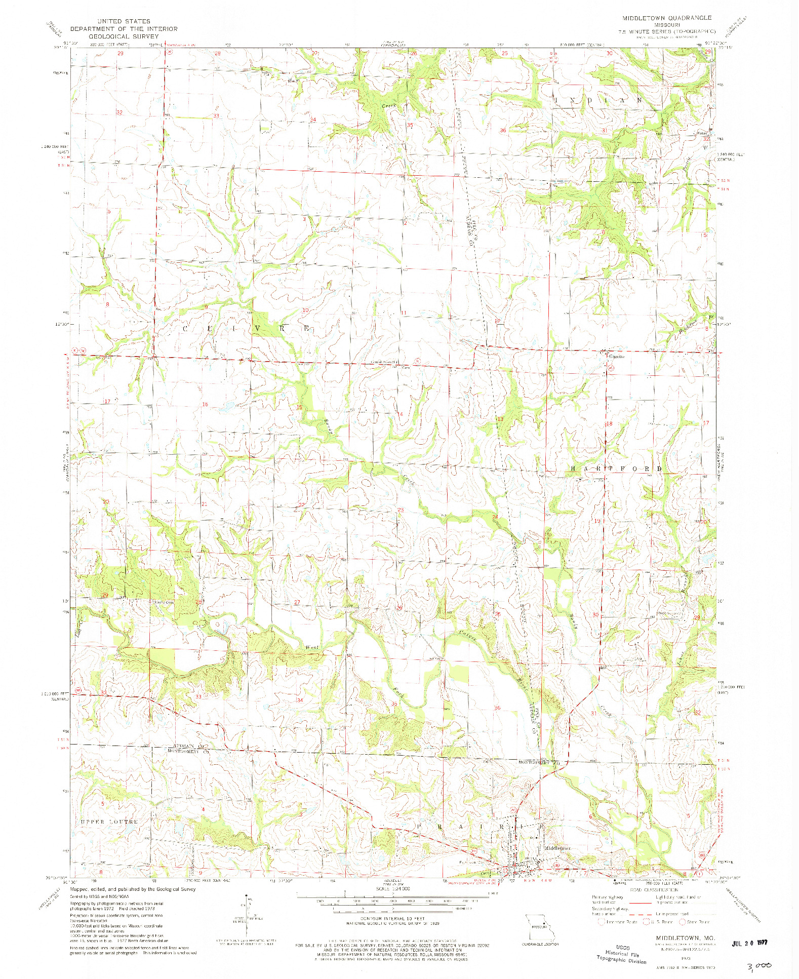 USGS 1:24000-SCALE QUADRANGLE FOR MIDDLETOWN, MO 1973