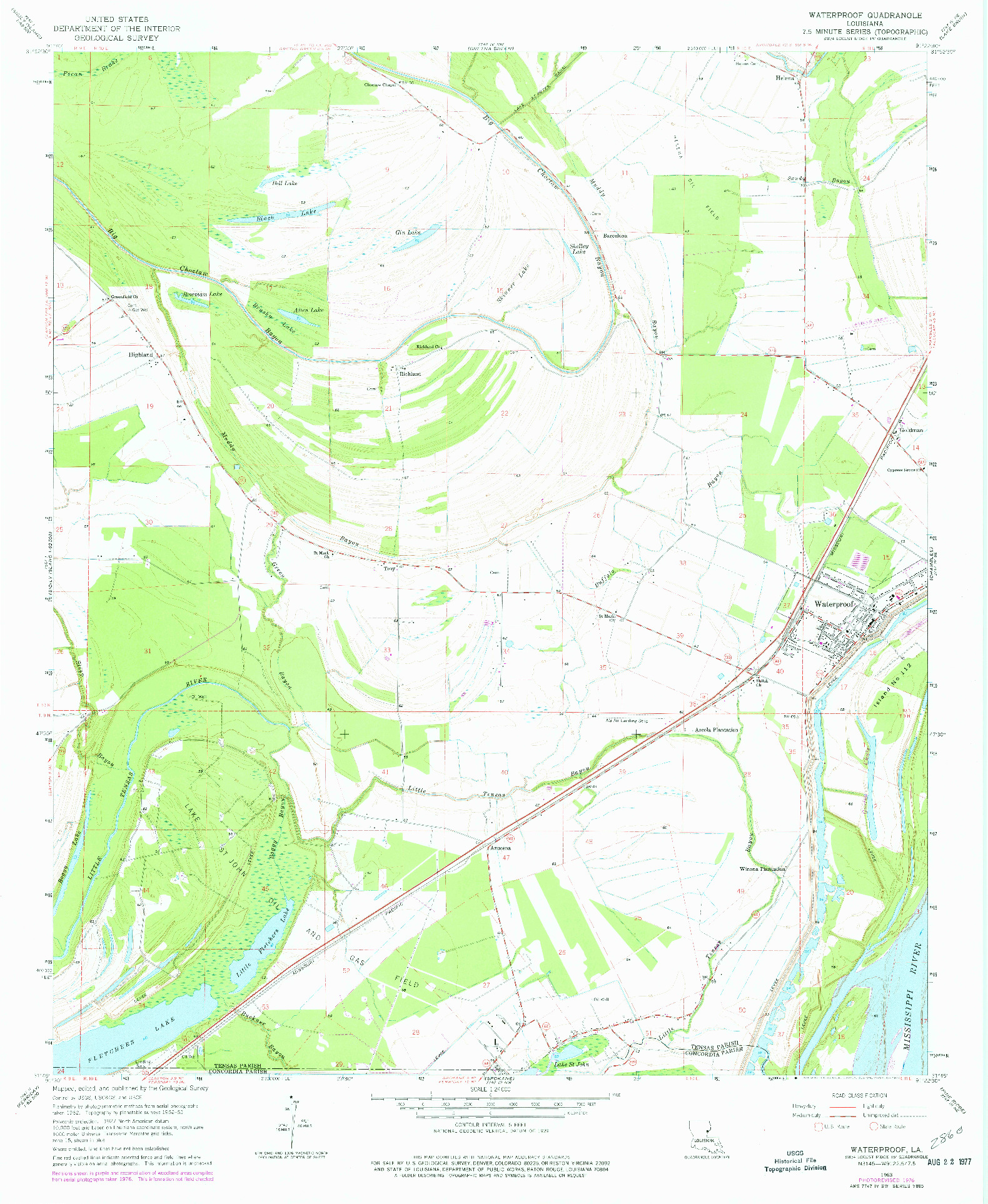USGS 1:24000-SCALE QUADRANGLE FOR WATERPROOF, LA 1963