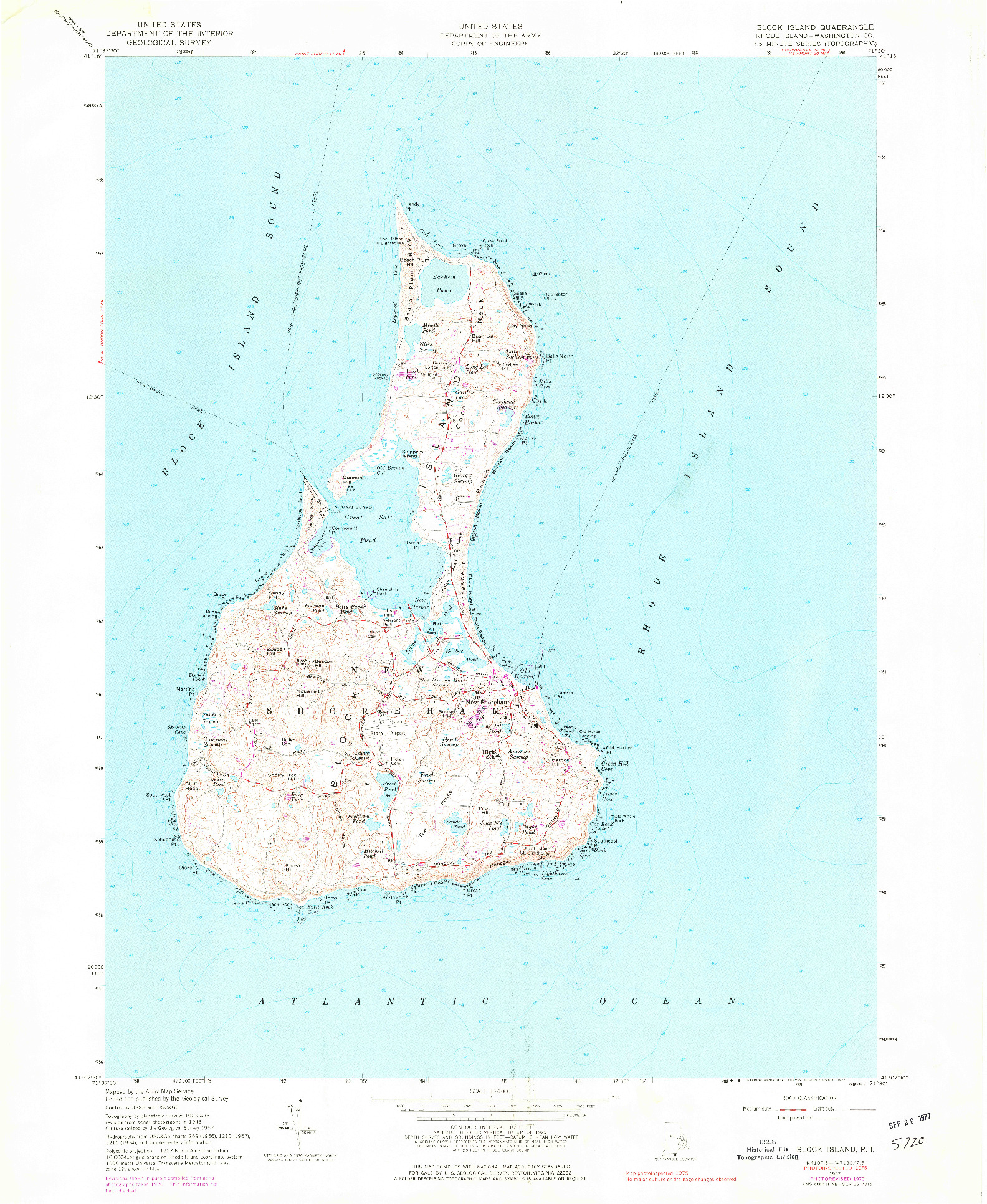 USGS 1:24000-SCALE QUADRANGLE FOR BLOCK ISLAND, RI 1957
