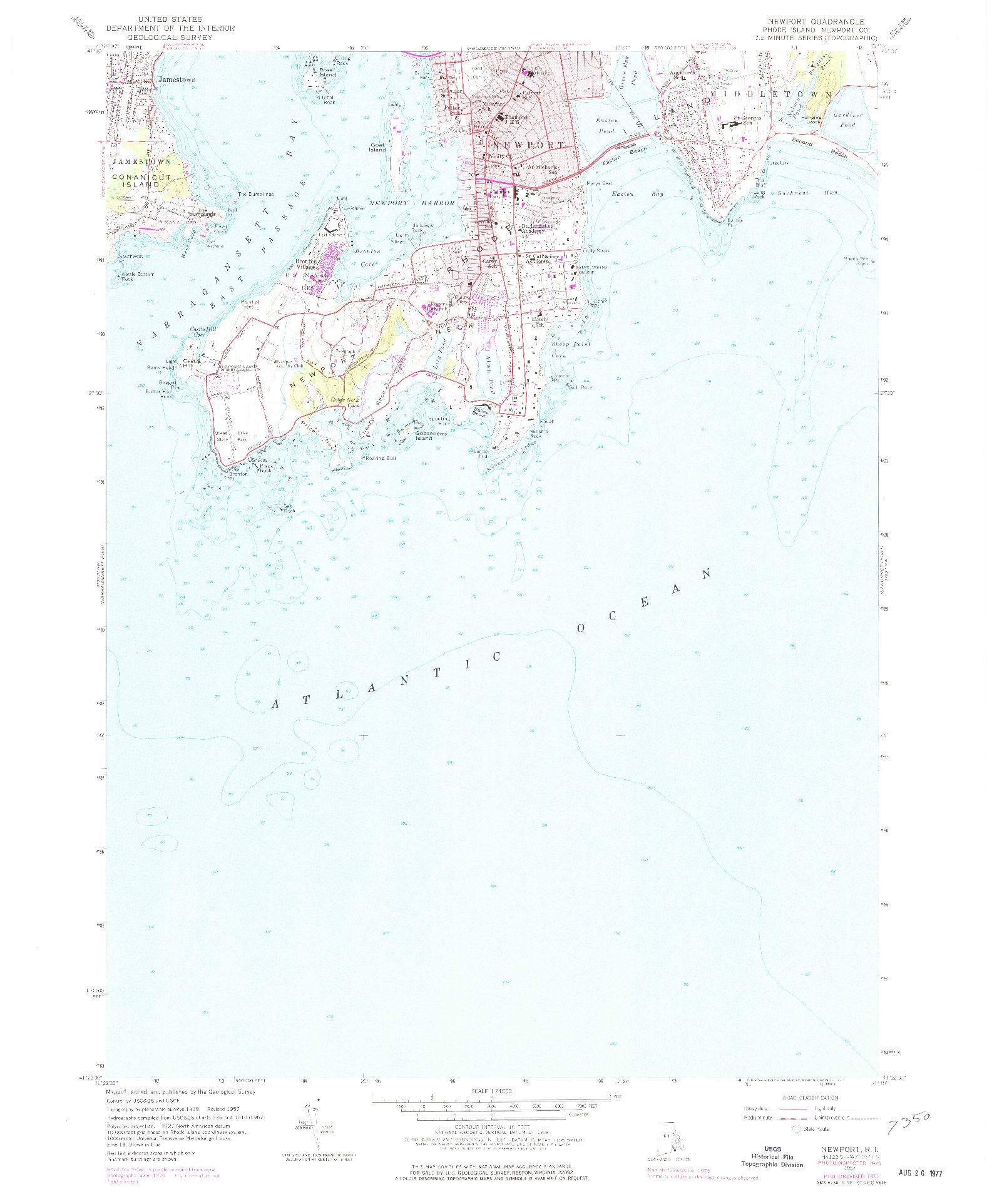 USGS 1:24000-SCALE QUADRANGLE FOR NEWPORT, RI 1957