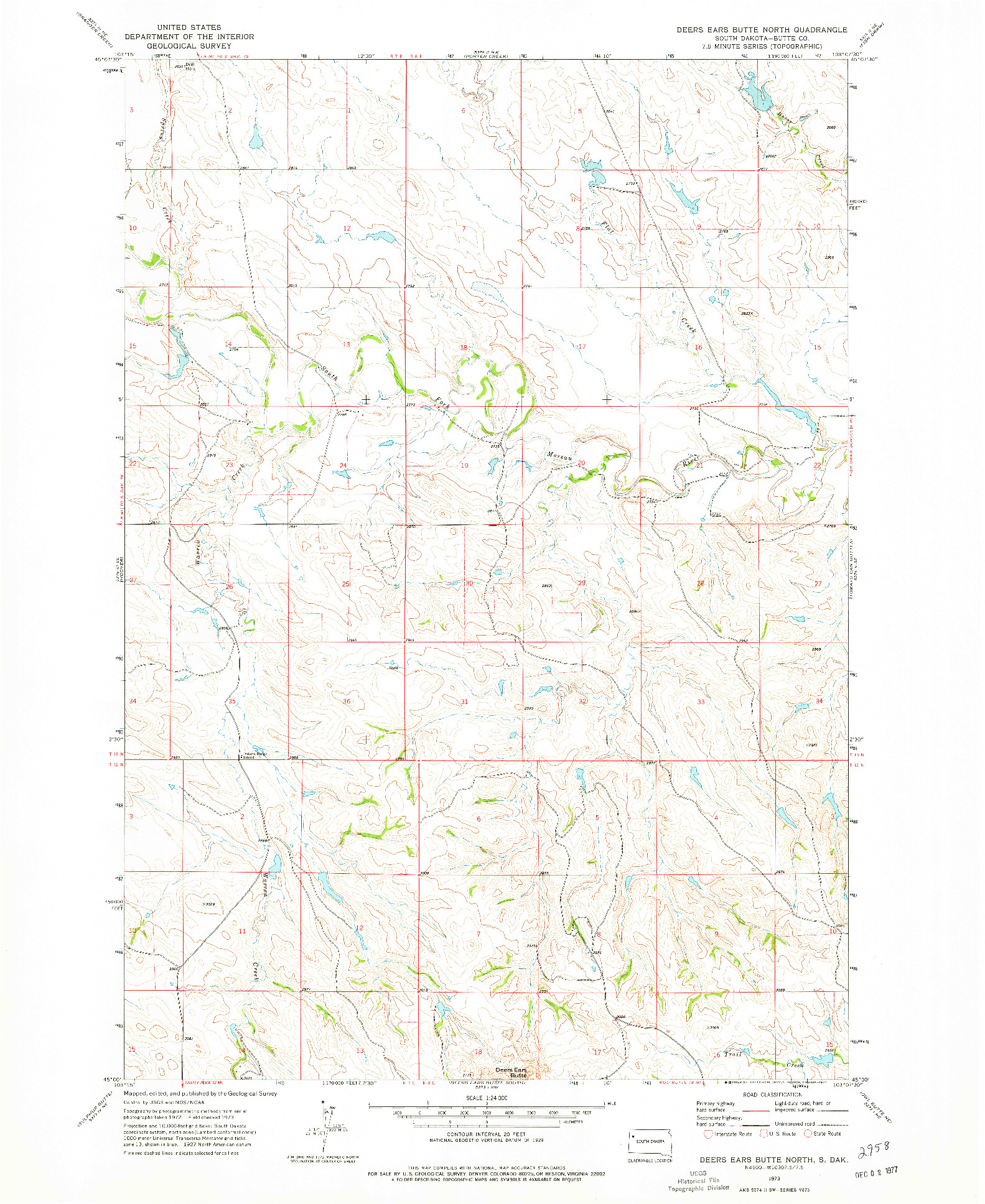 USGS 1:24000-SCALE QUADRANGLE FOR DEERS EARS BUTTE NORTH, SD 1973