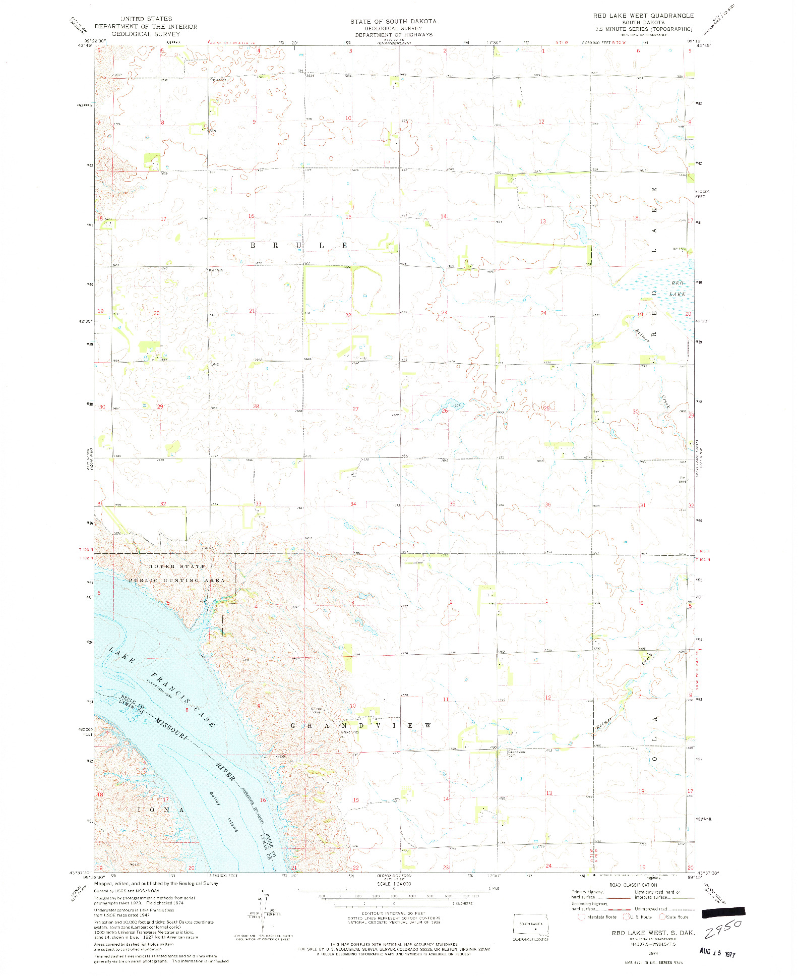 USGS 1:24000-SCALE QUADRANGLE FOR RED LAKE WEST, SD 1974