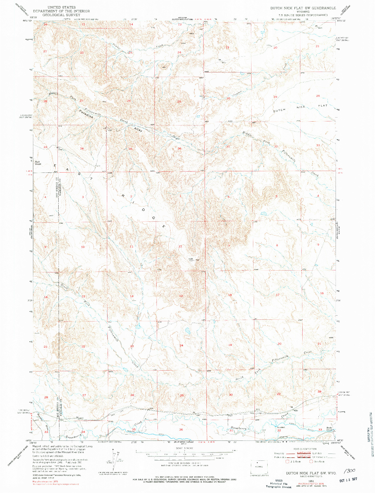 USGS 1:24000-SCALE QUADRANGLE FOR DUTCH NICK FLAT SW, WY 1951