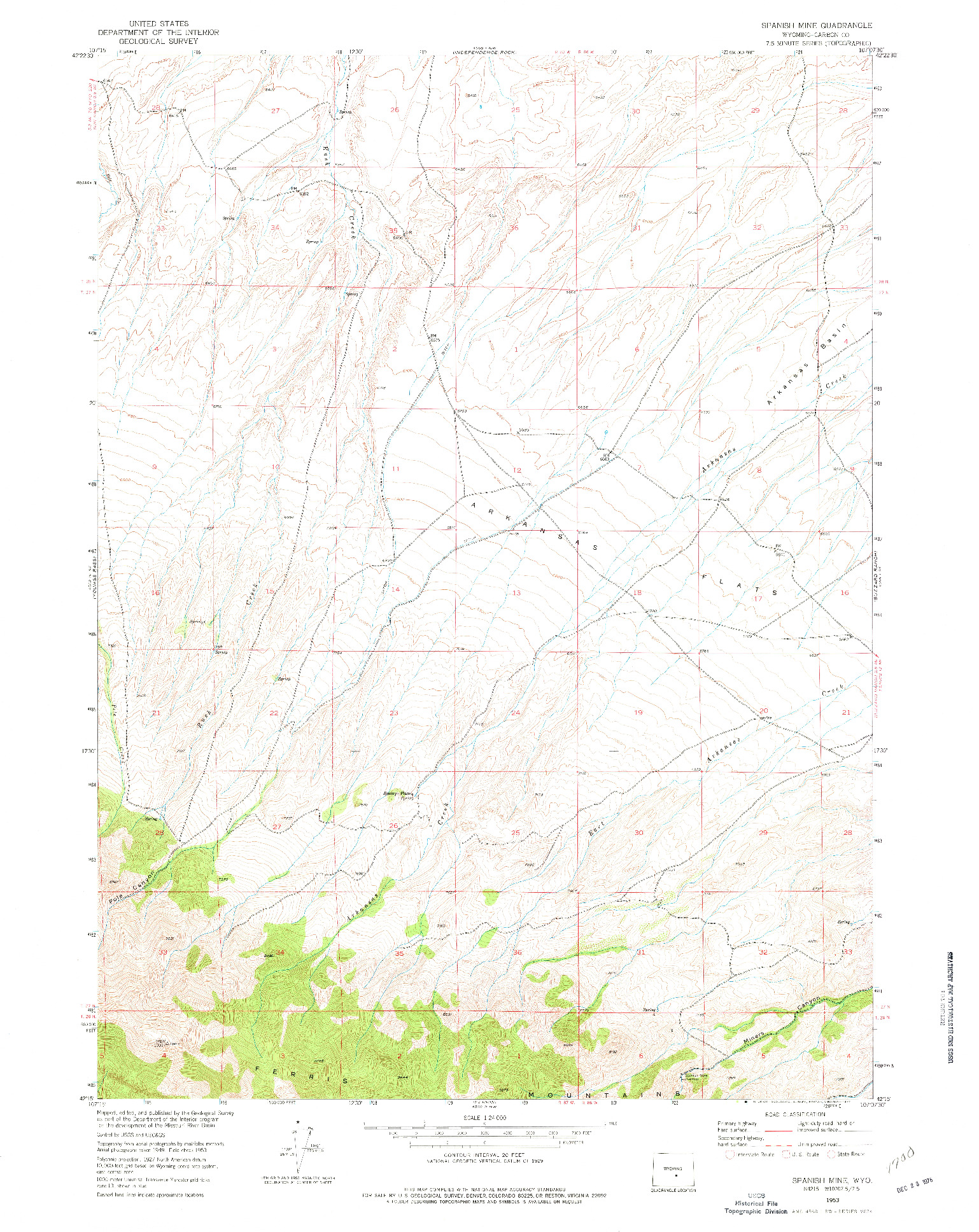 USGS 1:24000-SCALE QUADRANGLE FOR SPANISH MINE, WY 1953