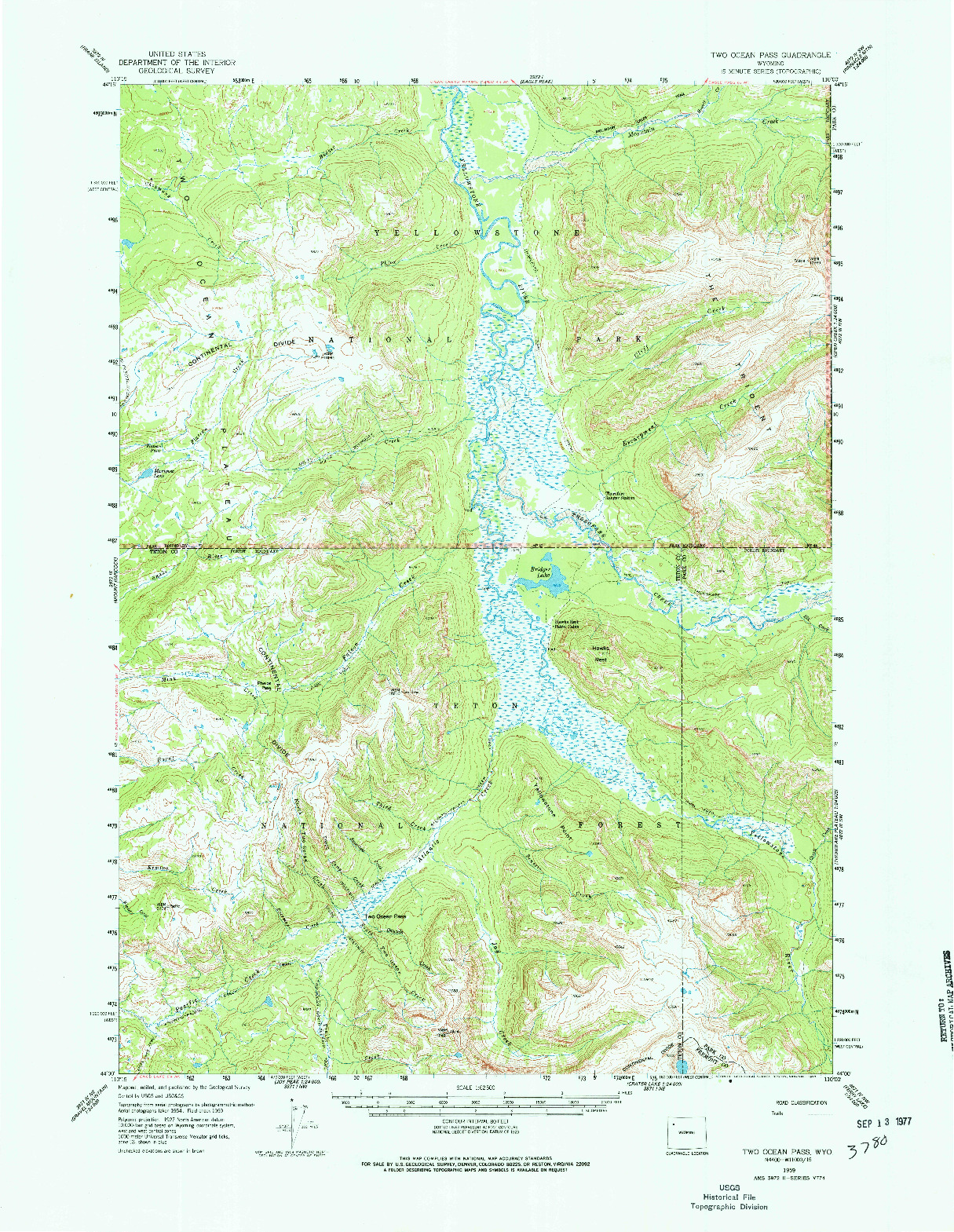 USGS 1:62500-SCALE QUADRANGLE FOR TWO OCEAN PASS, WY 1959