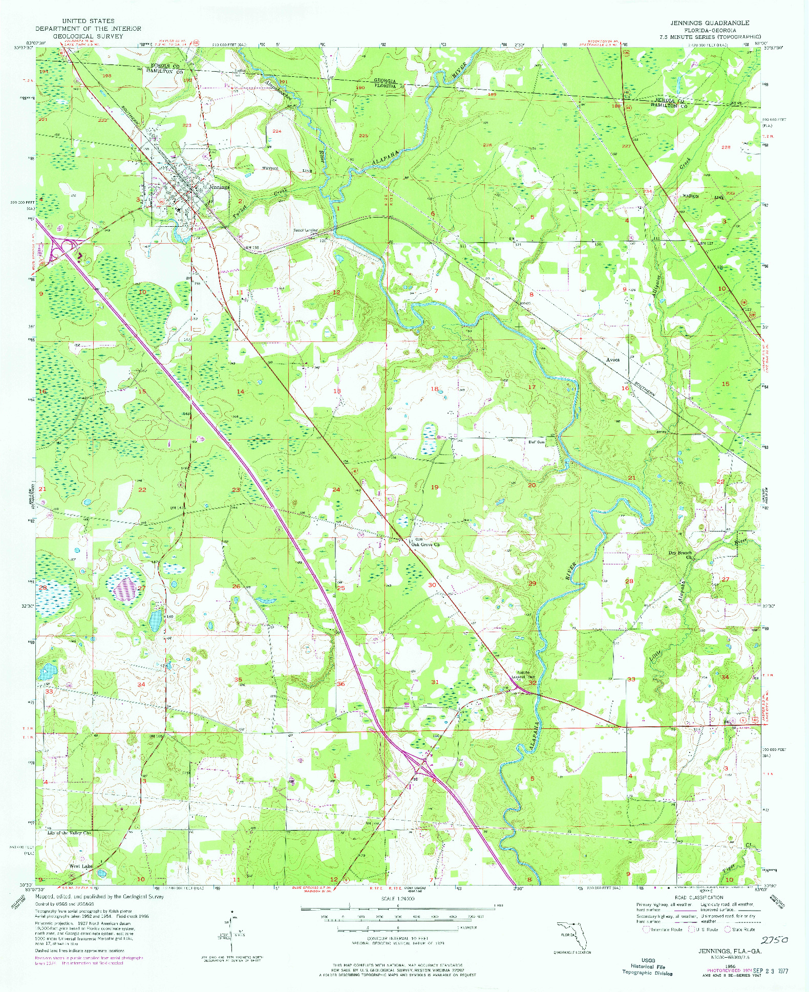 USGS 1:24000-SCALE QUADRANGLE FOR JENNINGS, FL 1956