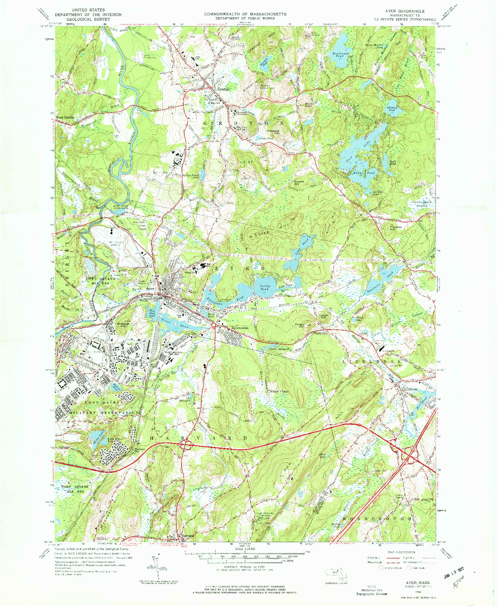 USGS 1:24000-SCALE QUADRANGLE FOR AYER, MA 1966