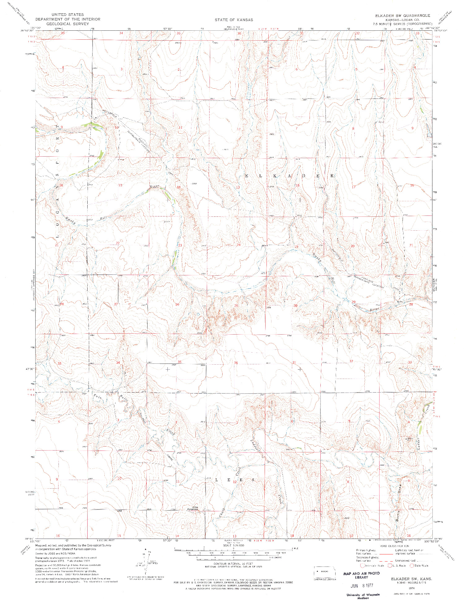 USGS 1:24000-SCALE QUADRANGLE FOR ELKADER SW, KS 1974