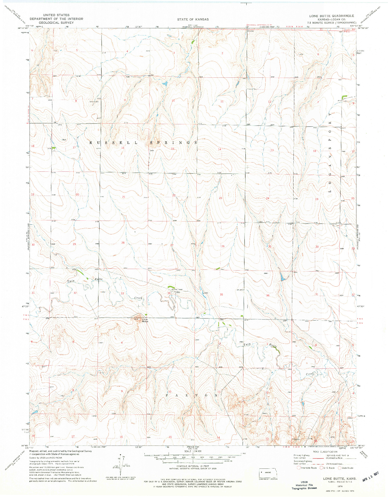 USGS 1:24000-SCALE QUADRANGLE FOR LONE BUTTE, KS 1974