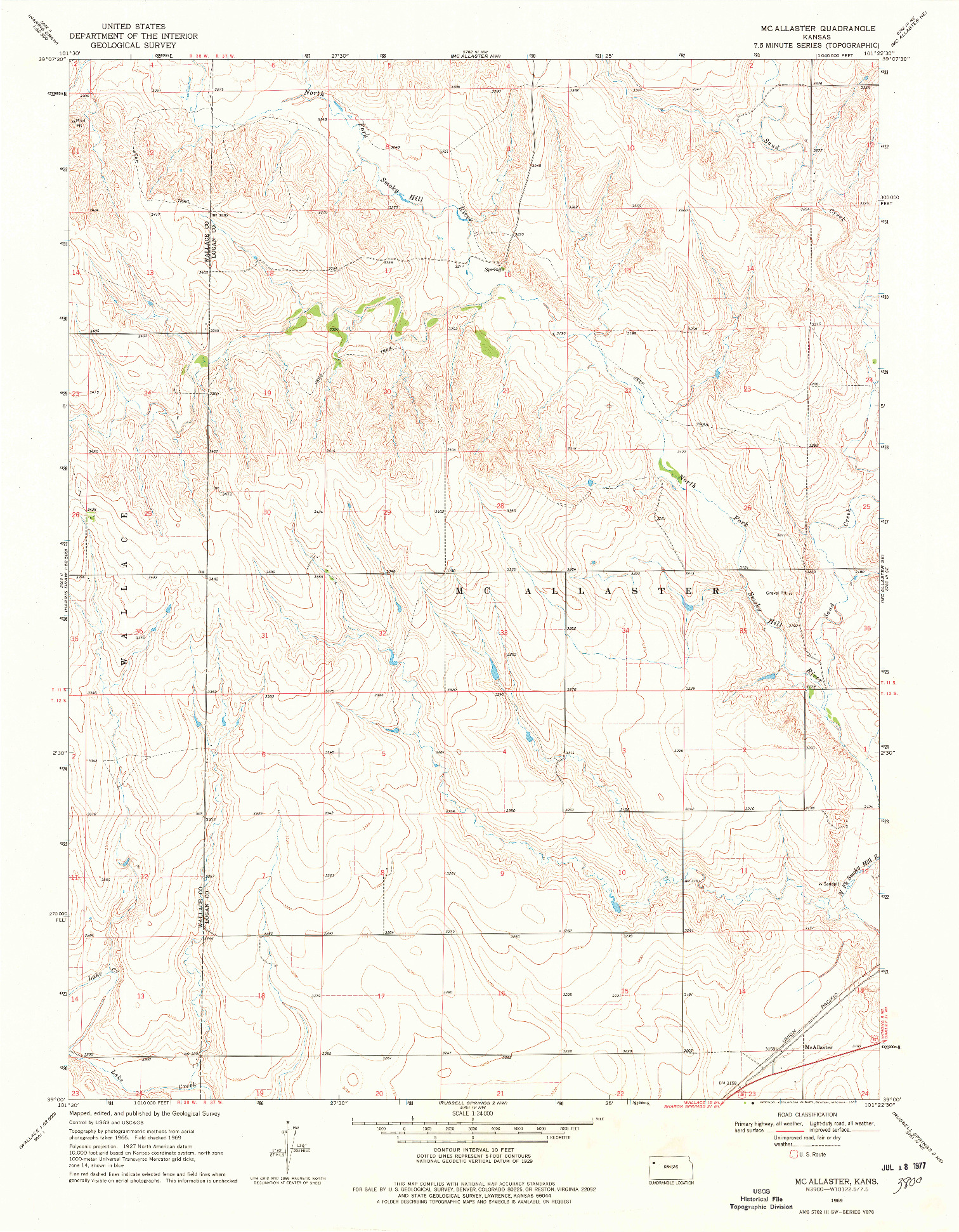 USGS 1:24000-SCALE QUADRANGLE FOR MC ALLASTER, KS 1969
