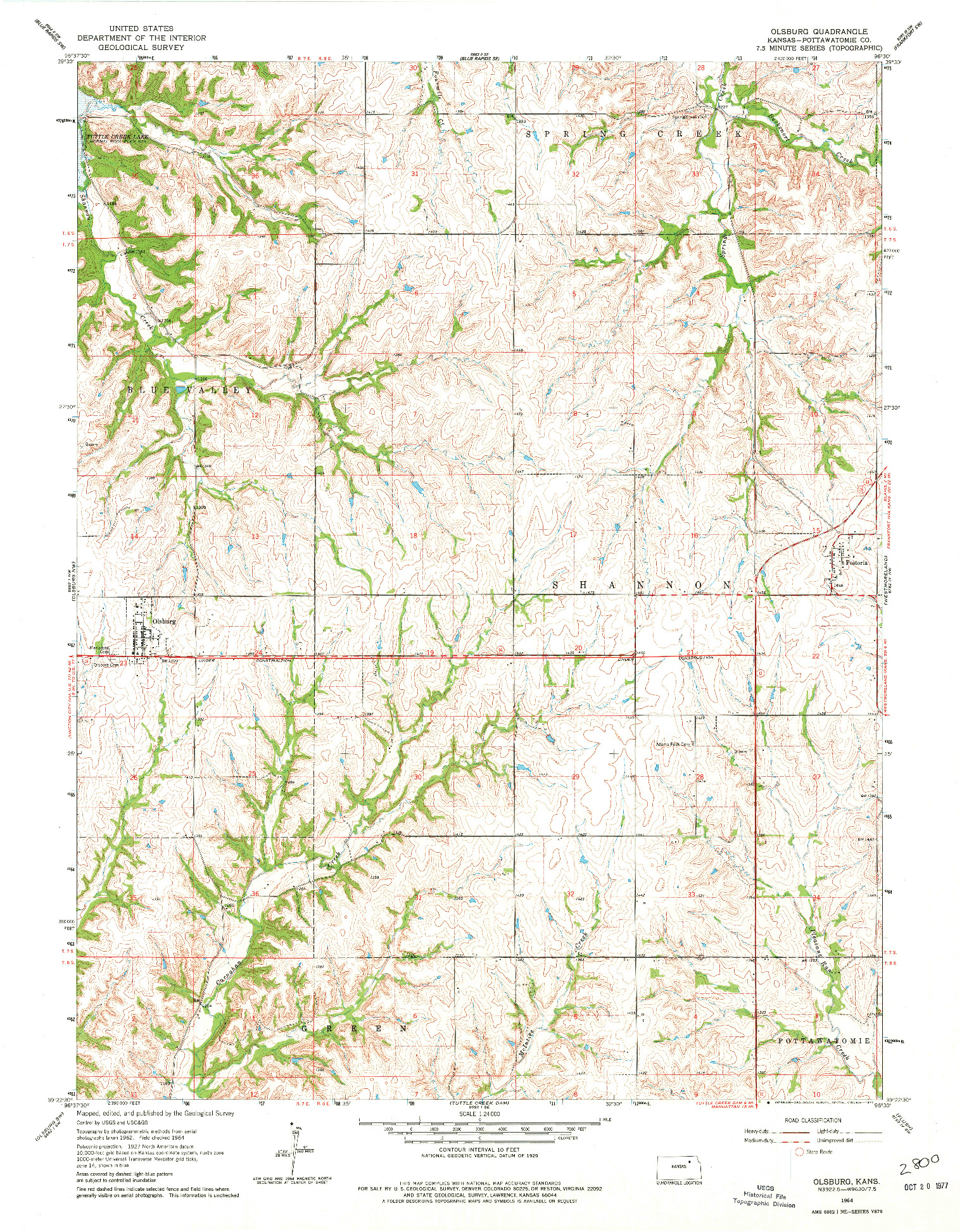 USGS 1:24000-SCALE QUADRANGLE FOR OLSBURG, KS 1964