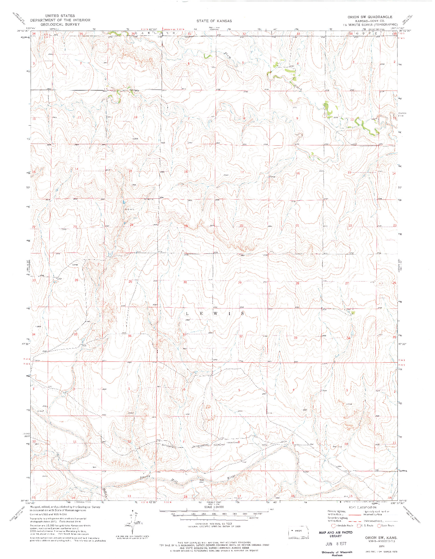 USGS 1:24000-SCALE QUADRANGLE FOR ORION SW, KS 1974
